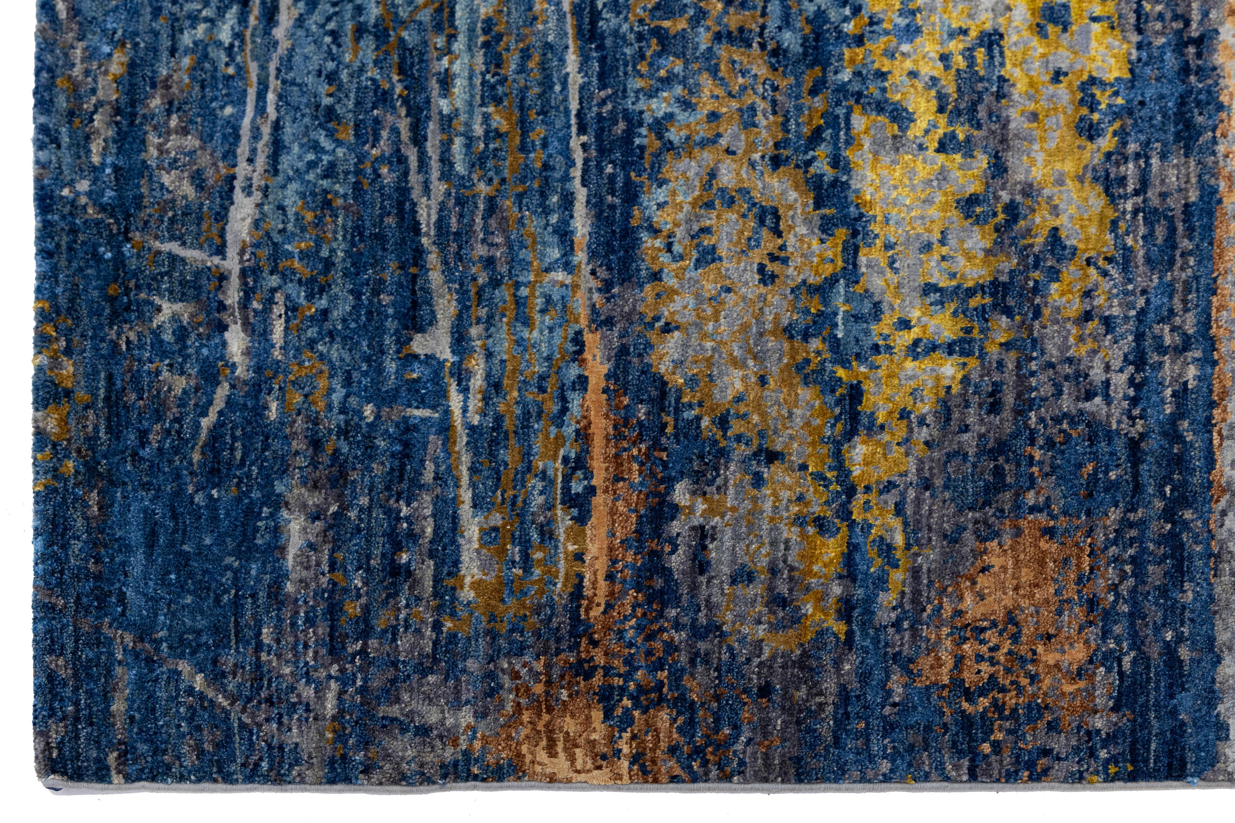 3 x 12 Moderne abstrakte entworfen handgefertigte Wolle und Seide Teppich In Multicolor im Angebot 1