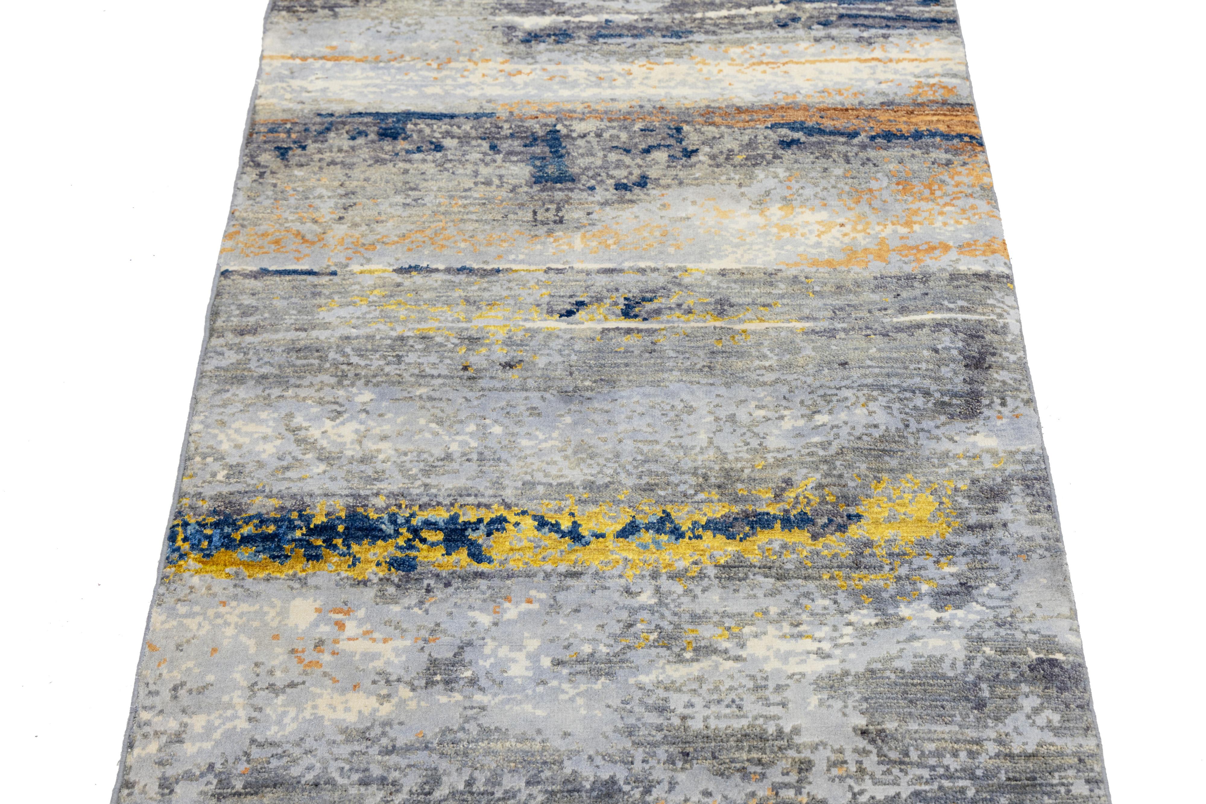 3 x 12 Moderne abstrakte entworfen handgefertigte Wolle und Seide Teppich In Multicolor im Angebot 2