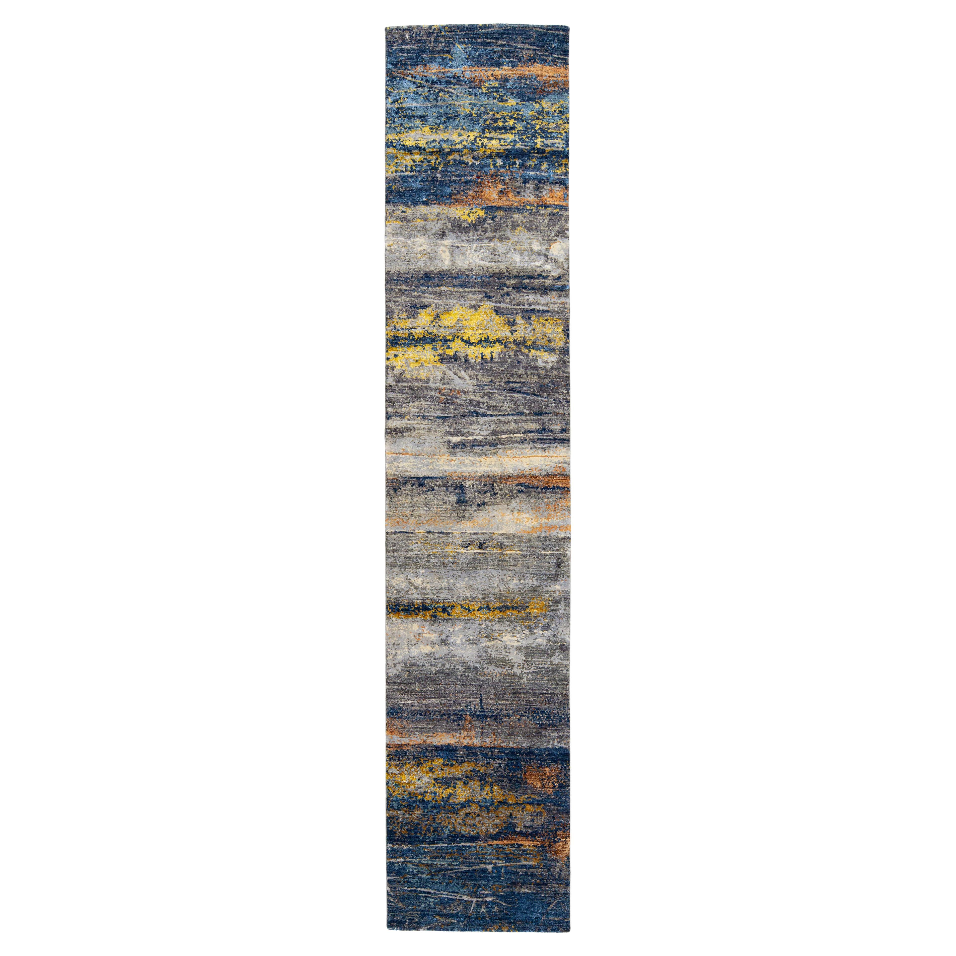 3 x 12 Moderne abstrakte entworfen handgefertigte Wolle und Seide Teppich In Multicolor im Angebot