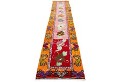 3 x 13 Handmade Vintage Turkish Wool Runner with Vibrant Floral Motifs
