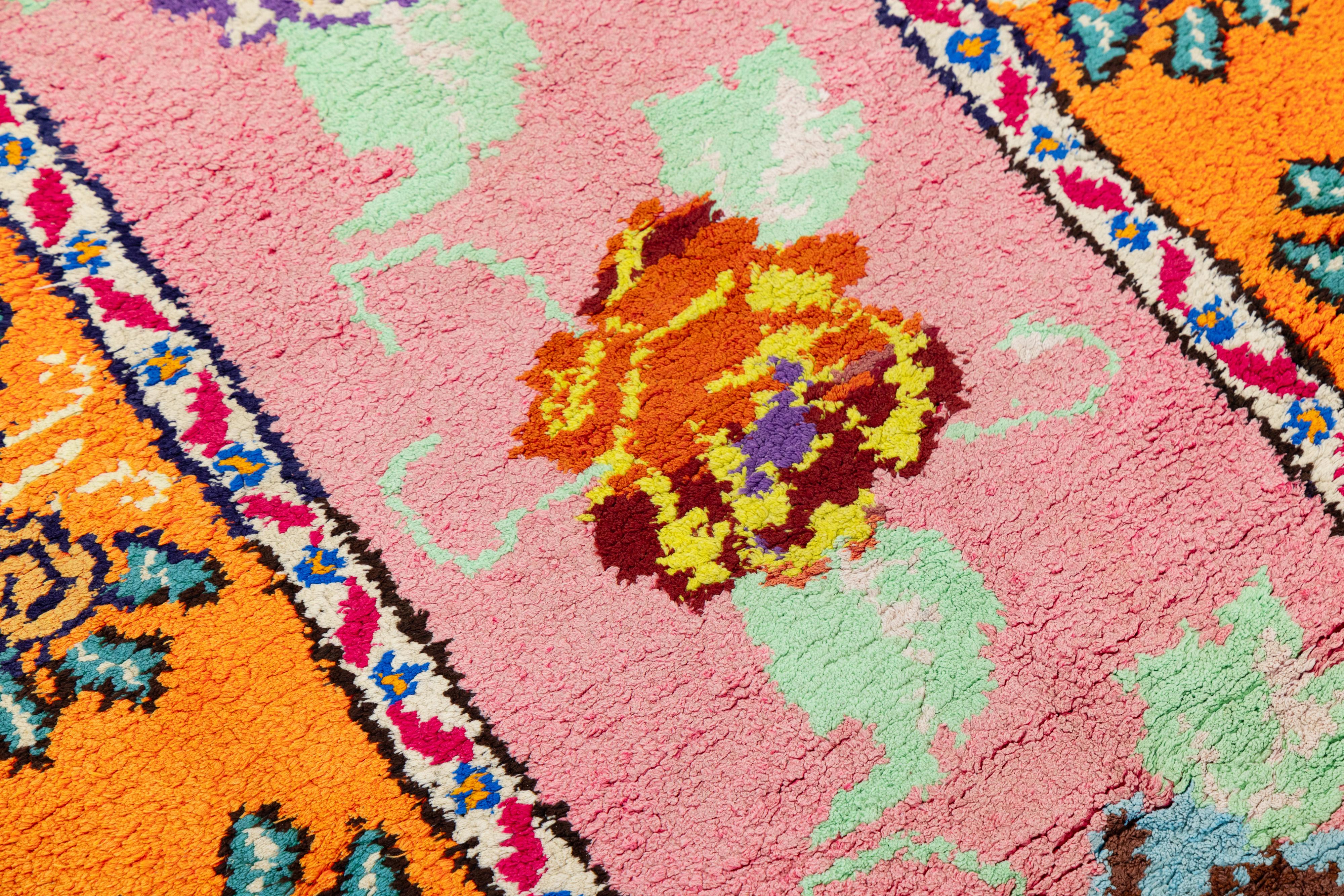 3 x 13 Handmade Vintage Turkish Wool Runner with Vibrant Floral Motifs In Excellent Condition For Sale In Norwalk, CT