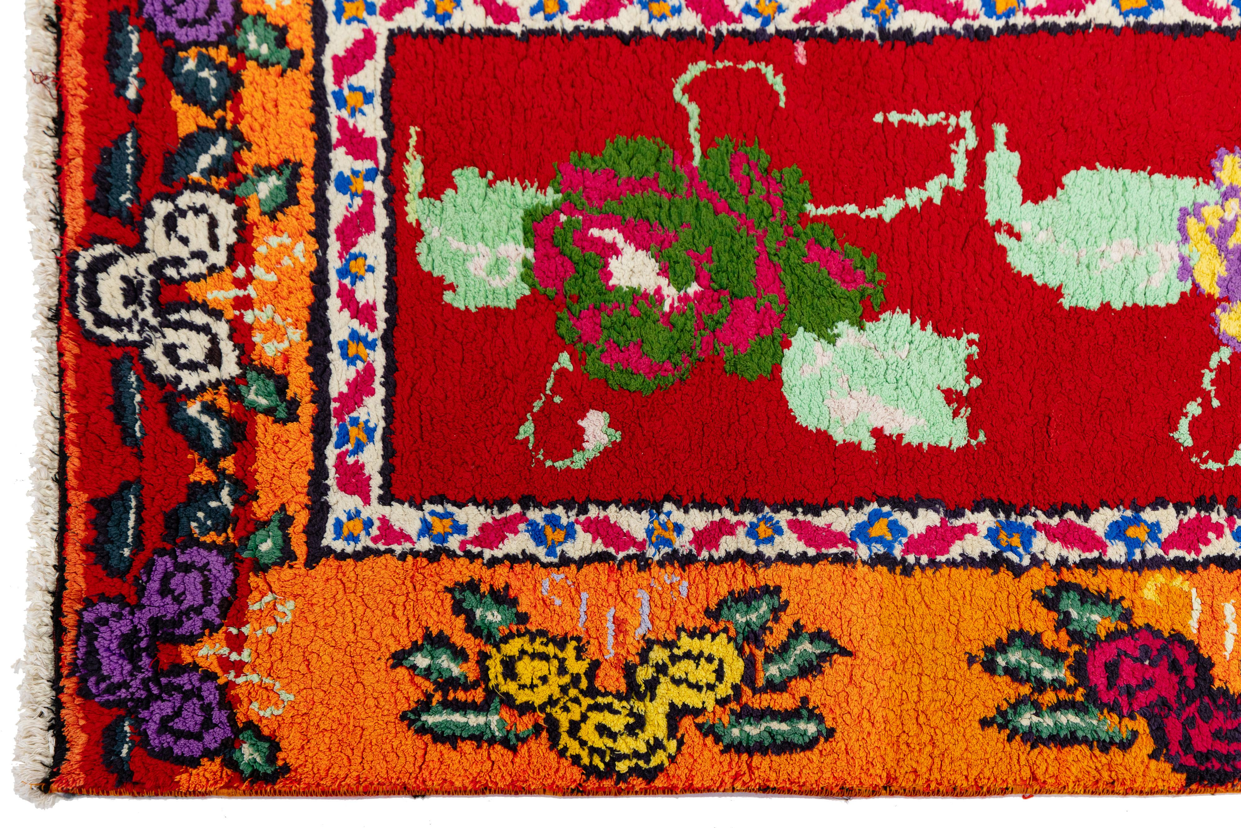 3 x 13 Handmade Vintage Turkish Wool Runner with Vibrant Floral Motifs For Sale 1