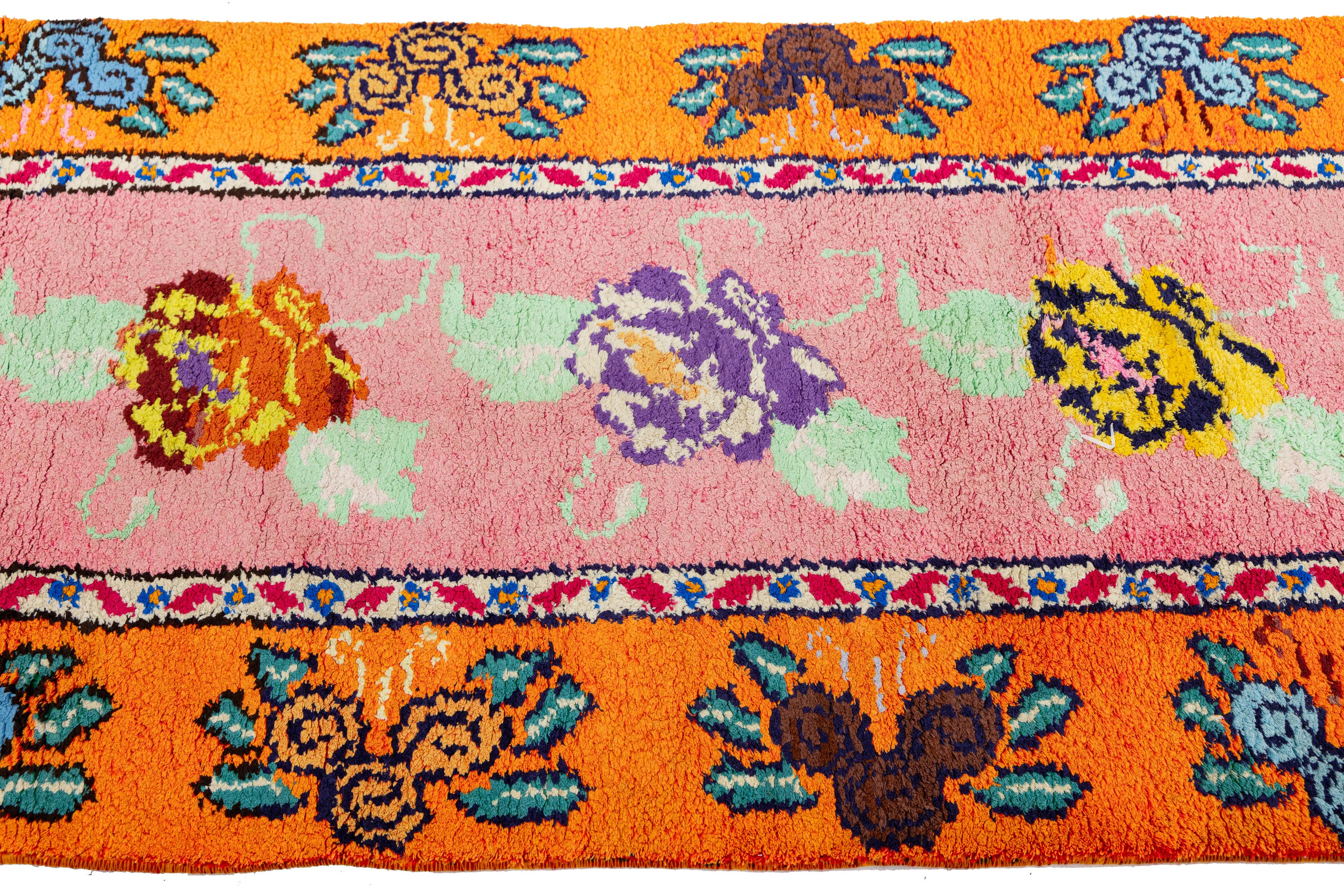 3 x 13 Handmade Vintage Turkish Wool Runner with Vibrant Floral Motifs For Sale 2