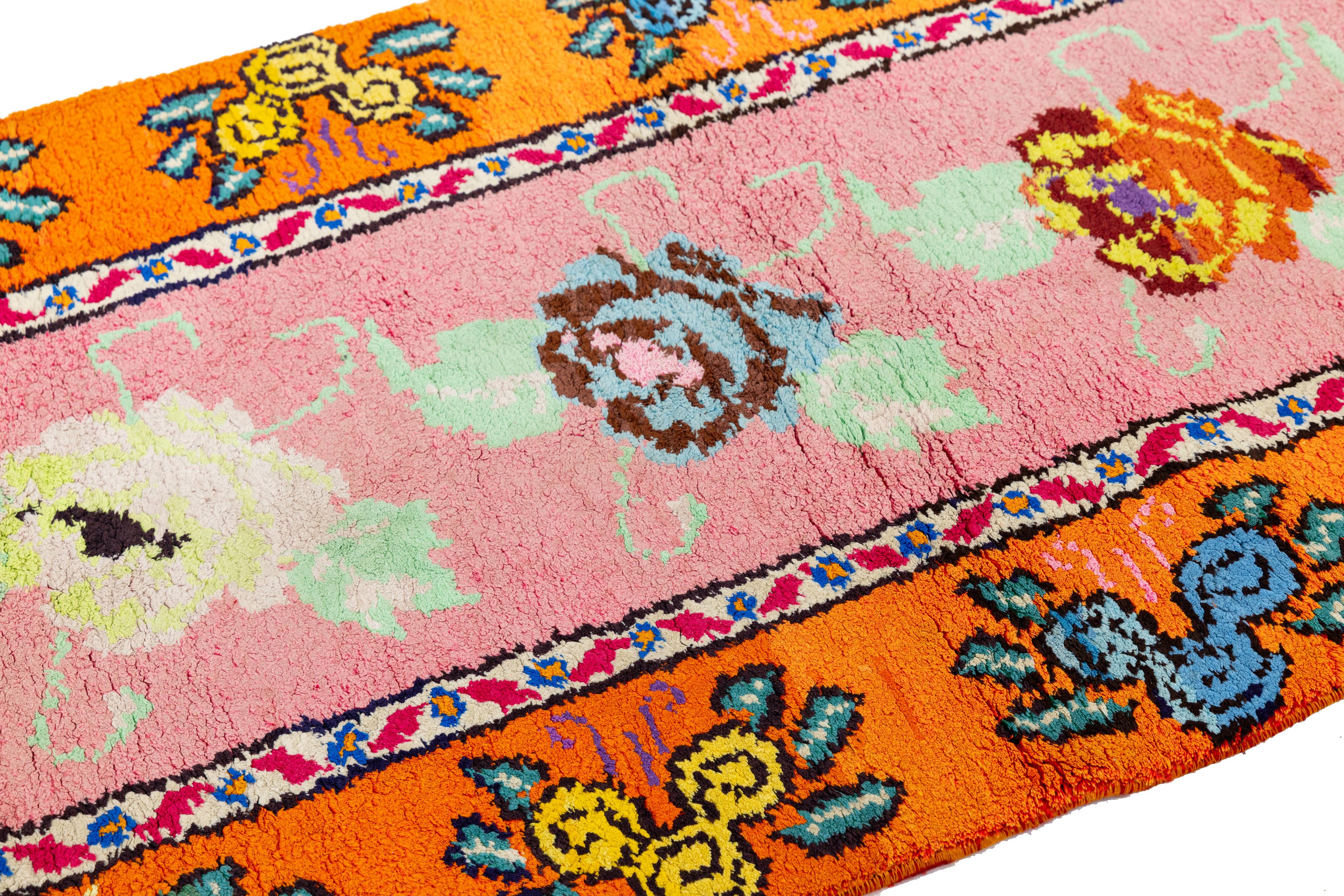 3 x 13 Handmade Vintage Turkish Wool Runner with Vibrant Floral Motifs For Sale 3