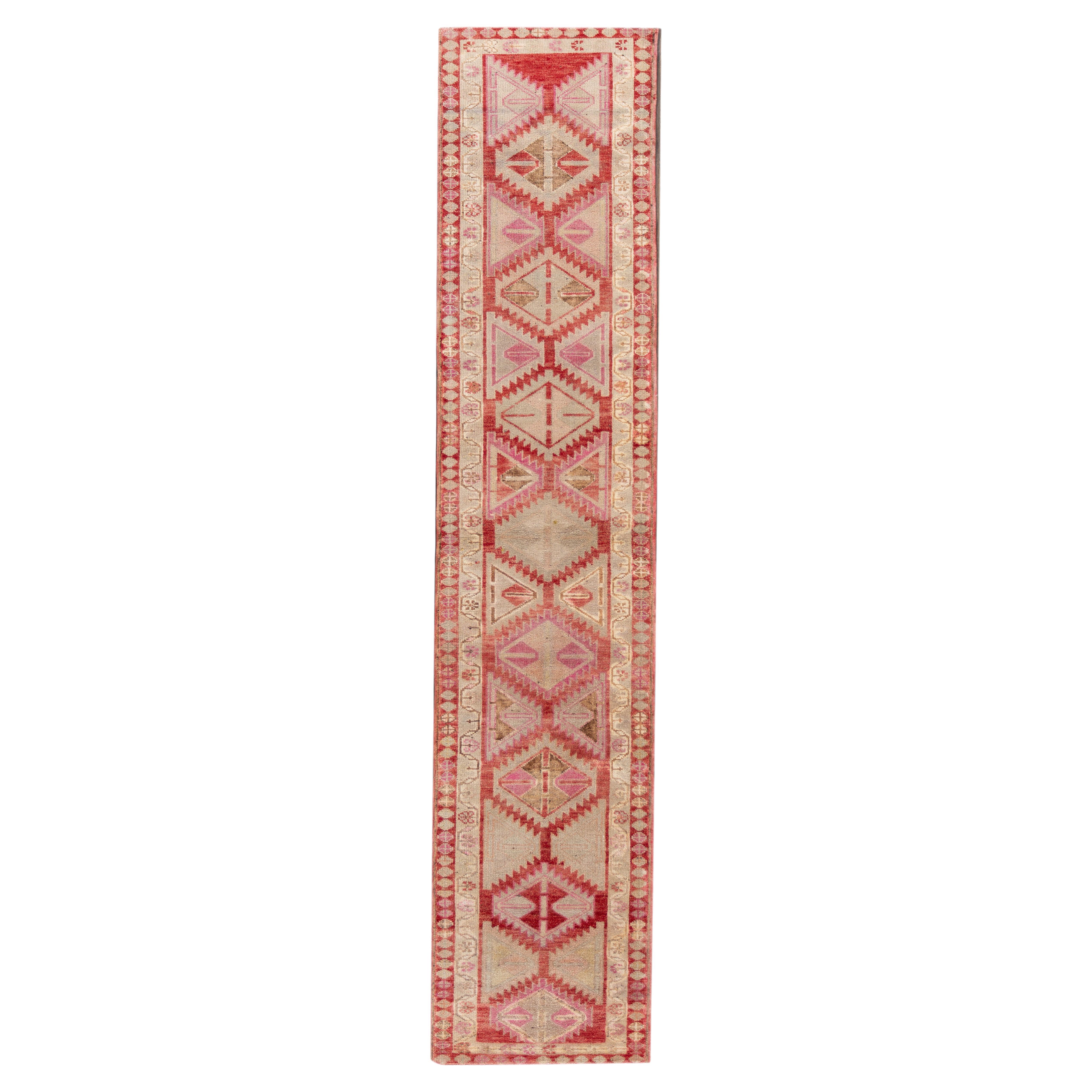 3 x 13 Vintage Türkischer Anatolischer Beigefarbener Vintage-Wollteppich mit Stammesmuster