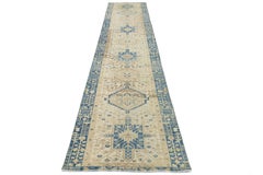 3 x 14 Antique Heriz Runner - Muted Blue & Cream Antique Hallway Rug