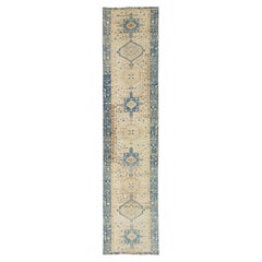 3 x 14 Antique Heriz Runner - Muted Blue 
Cream Antique Hallway Rug
