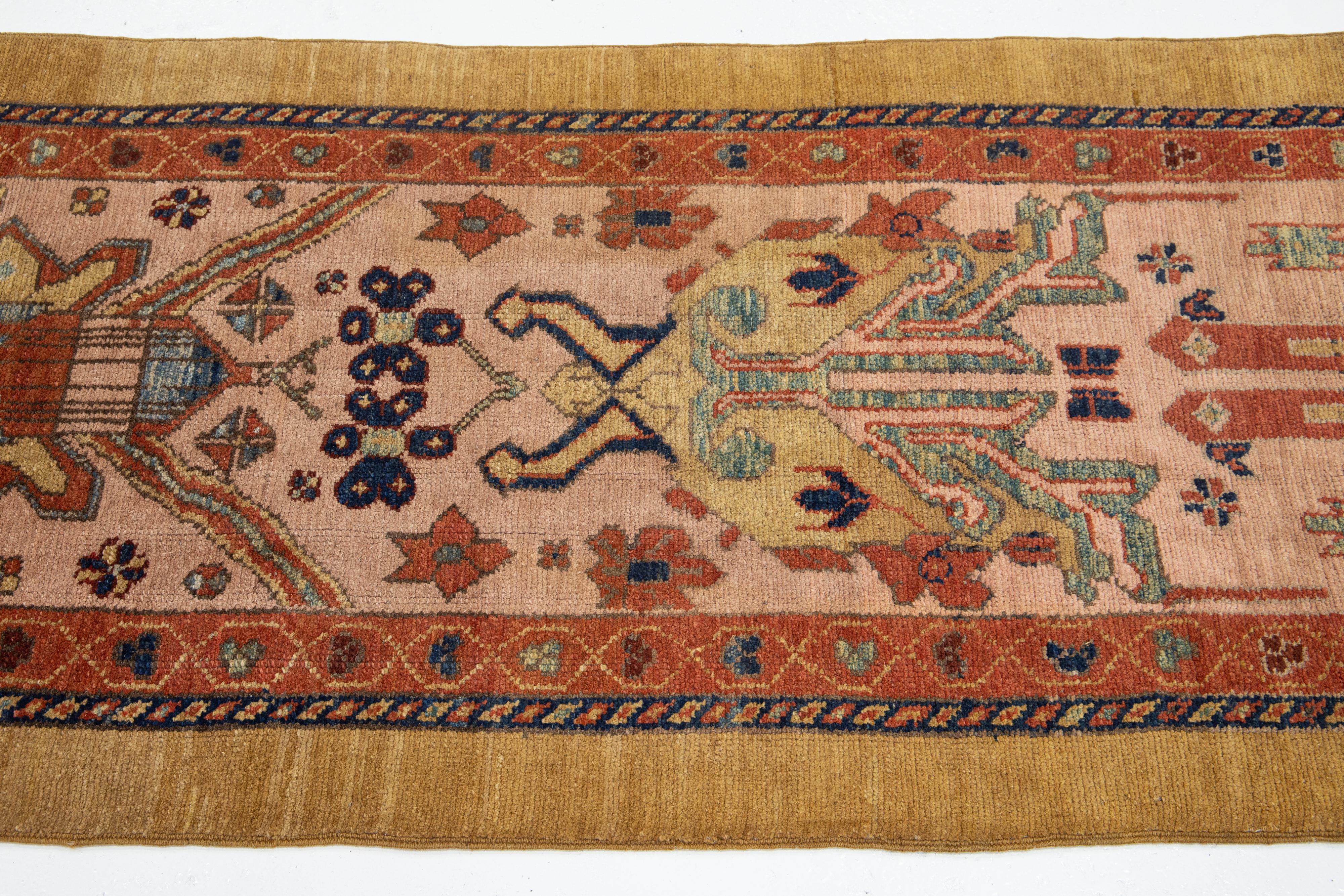 3 x 15  Modern Peach Persian Wool Runner Featuring an Allover Design In Excellent Condition For Sale In Norwalk, CT