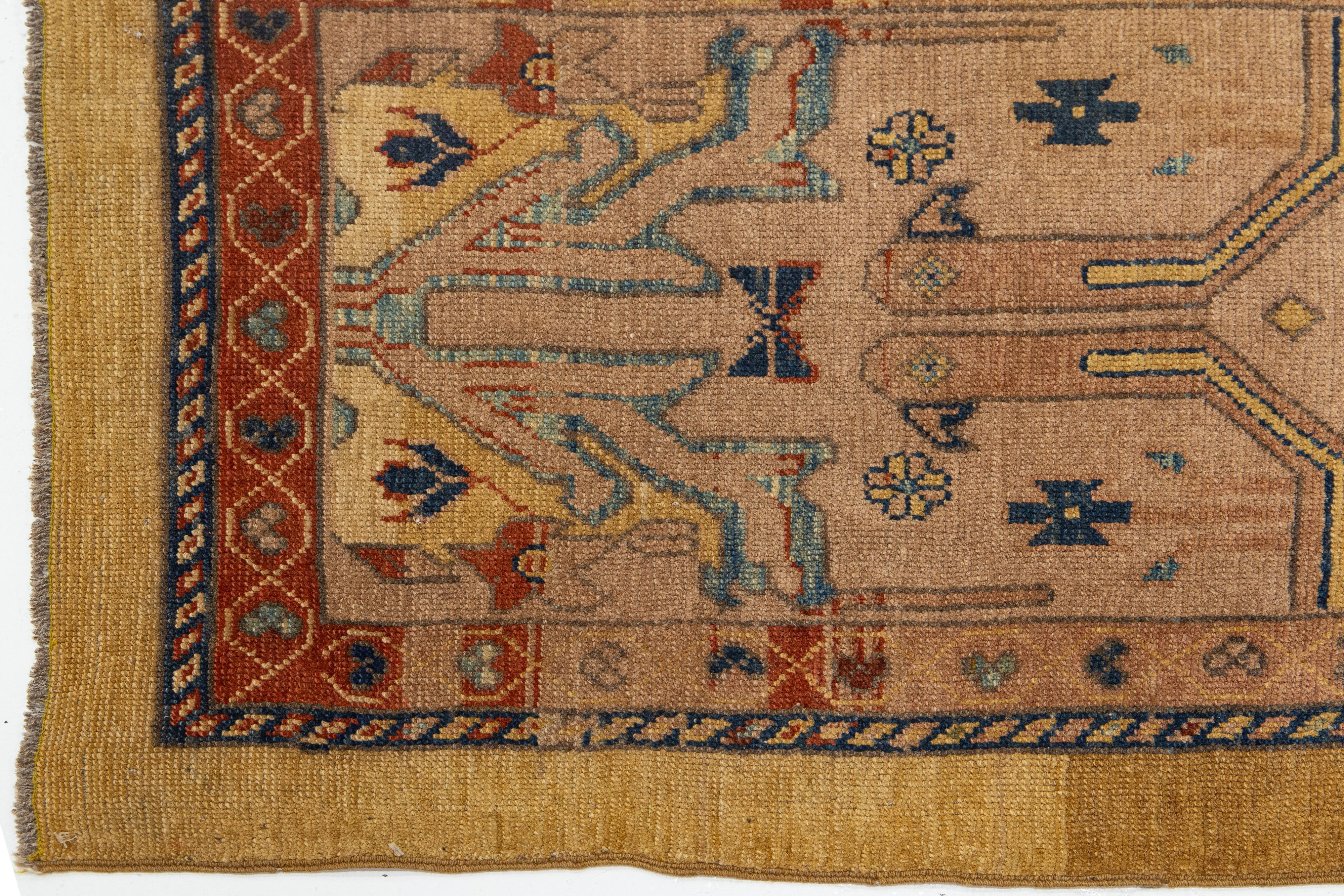 Contemporary 3 x 15  Modern Peach Persian Wool Runner Featuring an Allover Design For Sale
