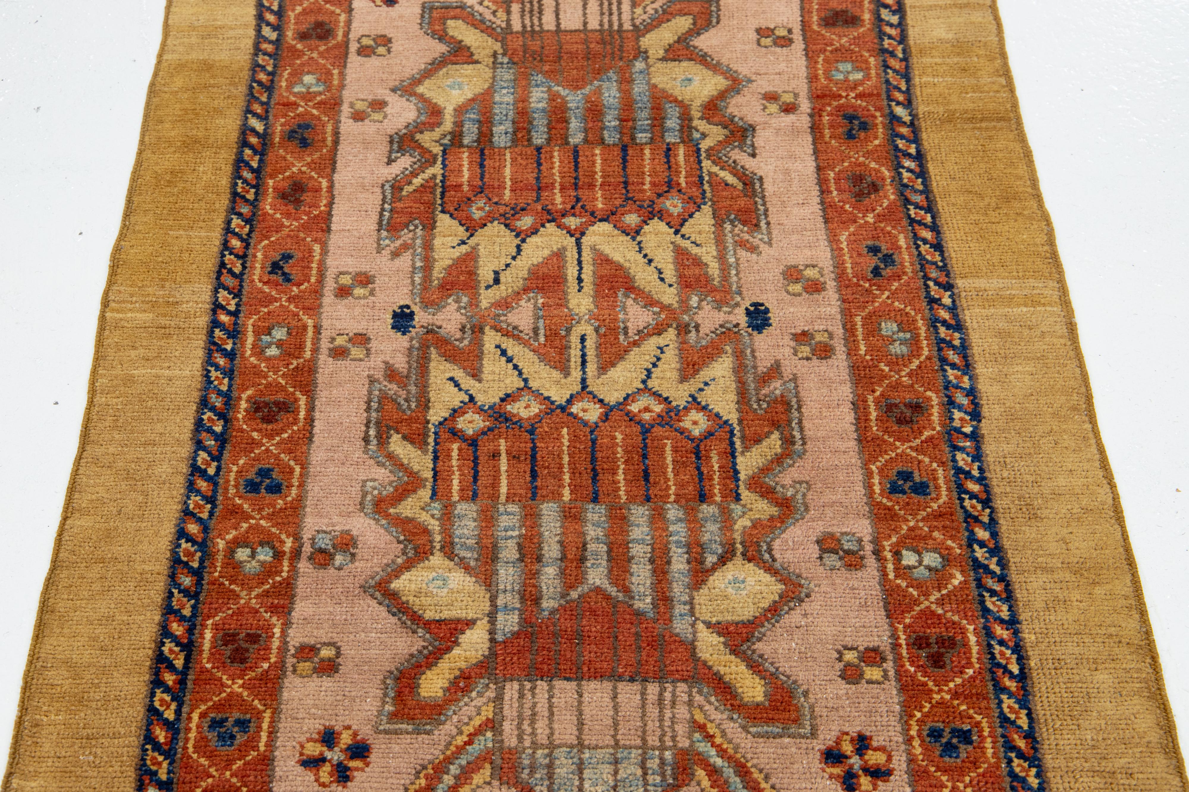 3 x 15  Modern Peach Persian Wool Runner Featuring an Allover Design For Sale 1