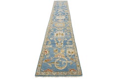3 x 16 Modern Sultanabad Wool Runner Handmade In Blue Featuring a Floral Design