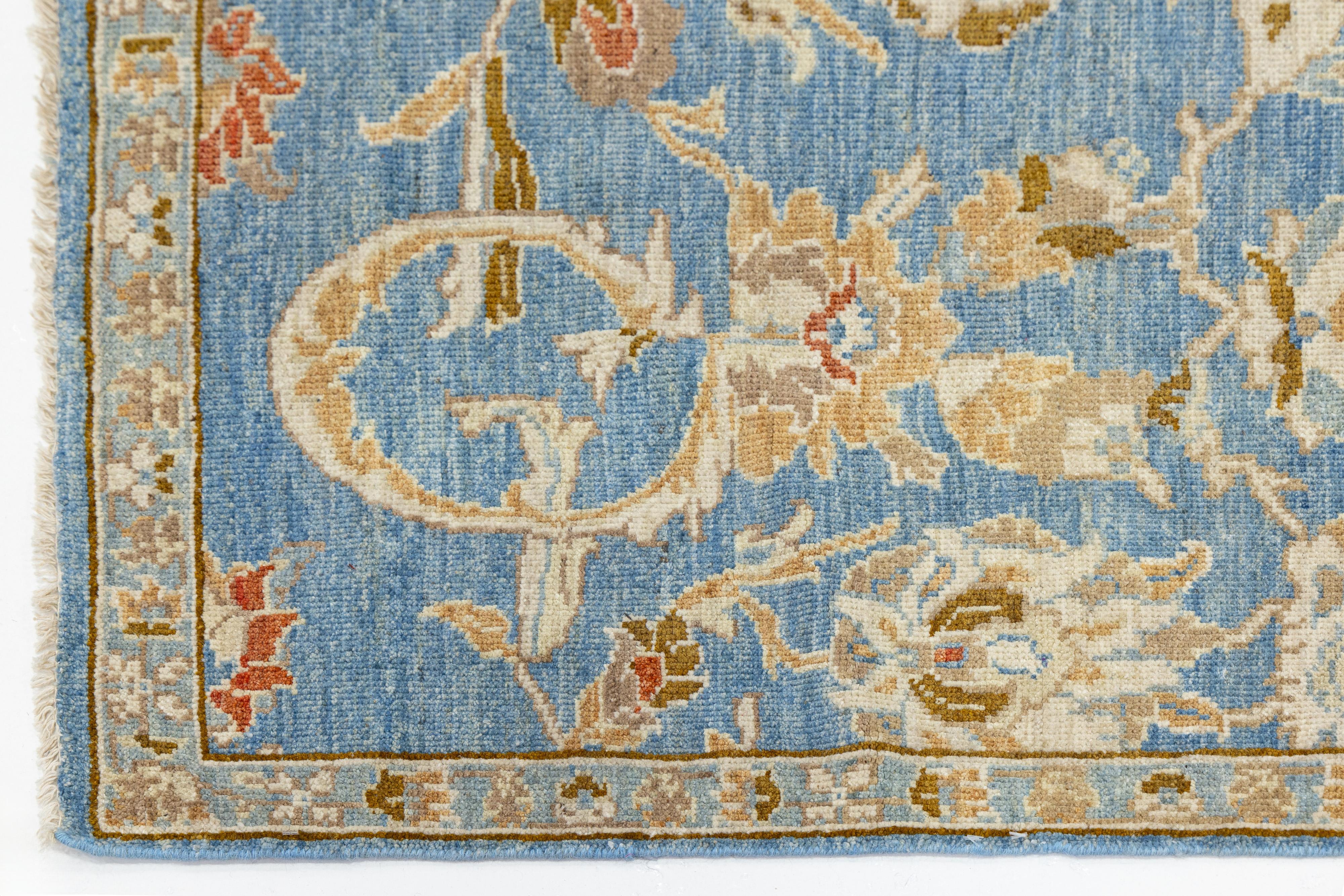 3 x 16 Runner moderno in lana Sultanabad fatto a mano in blu con un disegno floreale in vendita 1