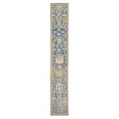 3 x 16 Runner moderno in lana Sultanabad fatto a mano in blu con un disegno floreale