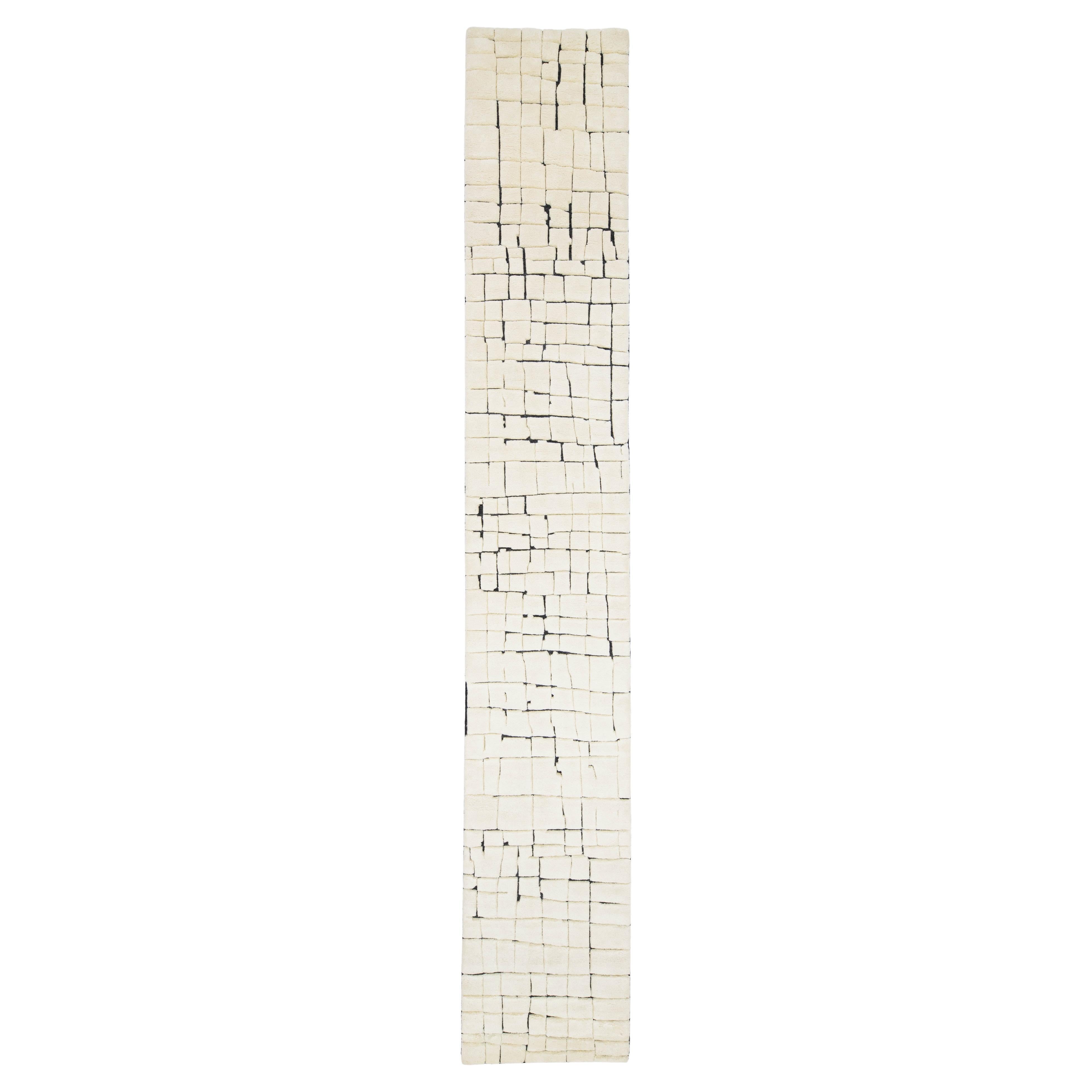 3 x 20 Modern Geometric Moroccan Style Handmade In Ivory Wool Runner