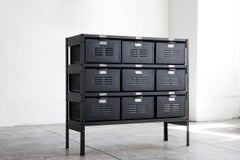 3 x 3 Vintage Locker Basket Unit, Refinished in Matte Black