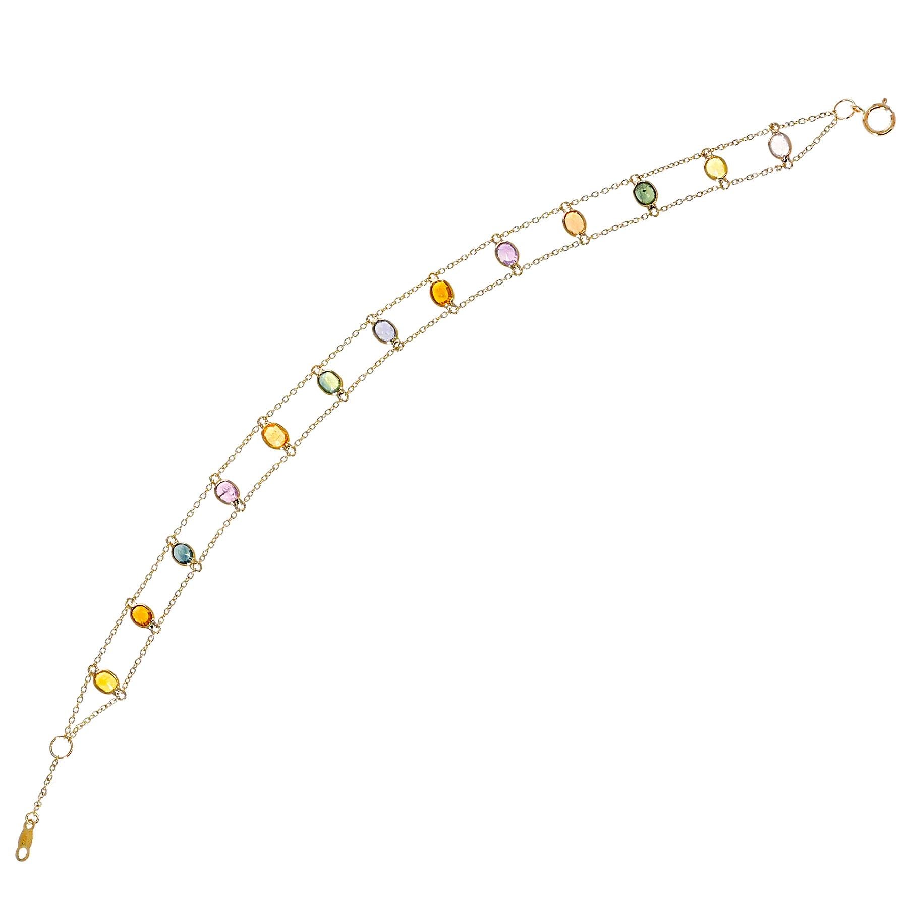 A 3 x 4 Oval Genuine Multi-Sapphire 18k Yellow Gold Bracelet. The length of the bracelet is 7.50.