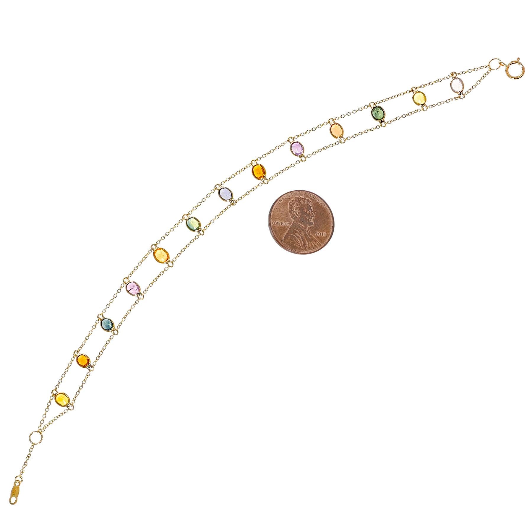 Oval Cut Oval Genuine Multi-Sapphire 18k Yellow Gold Bracelet