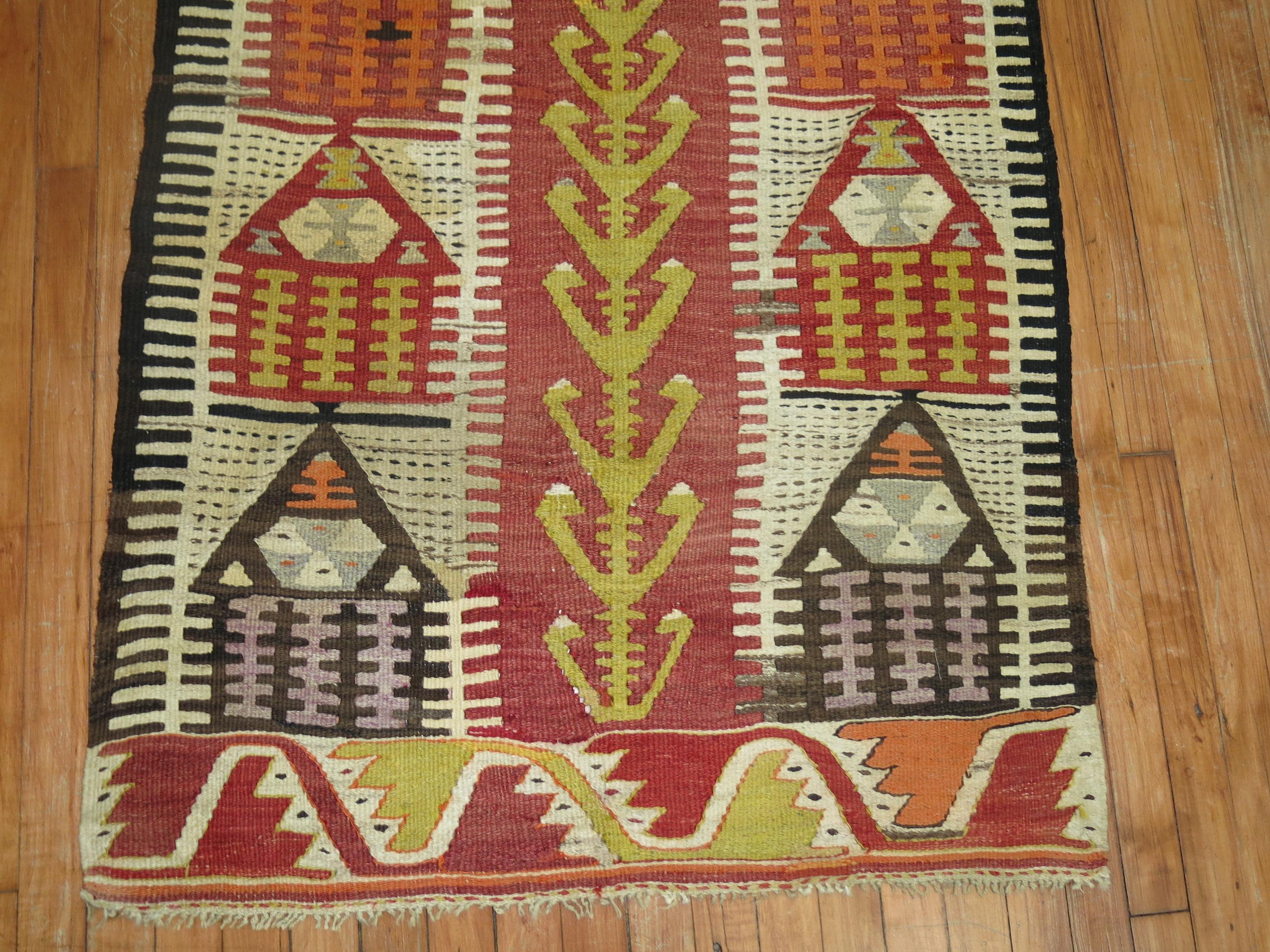 Archaistic Throw Size 20th Century Hand Knotted Turkish Prayer Kilim Flat-Weave For Sale