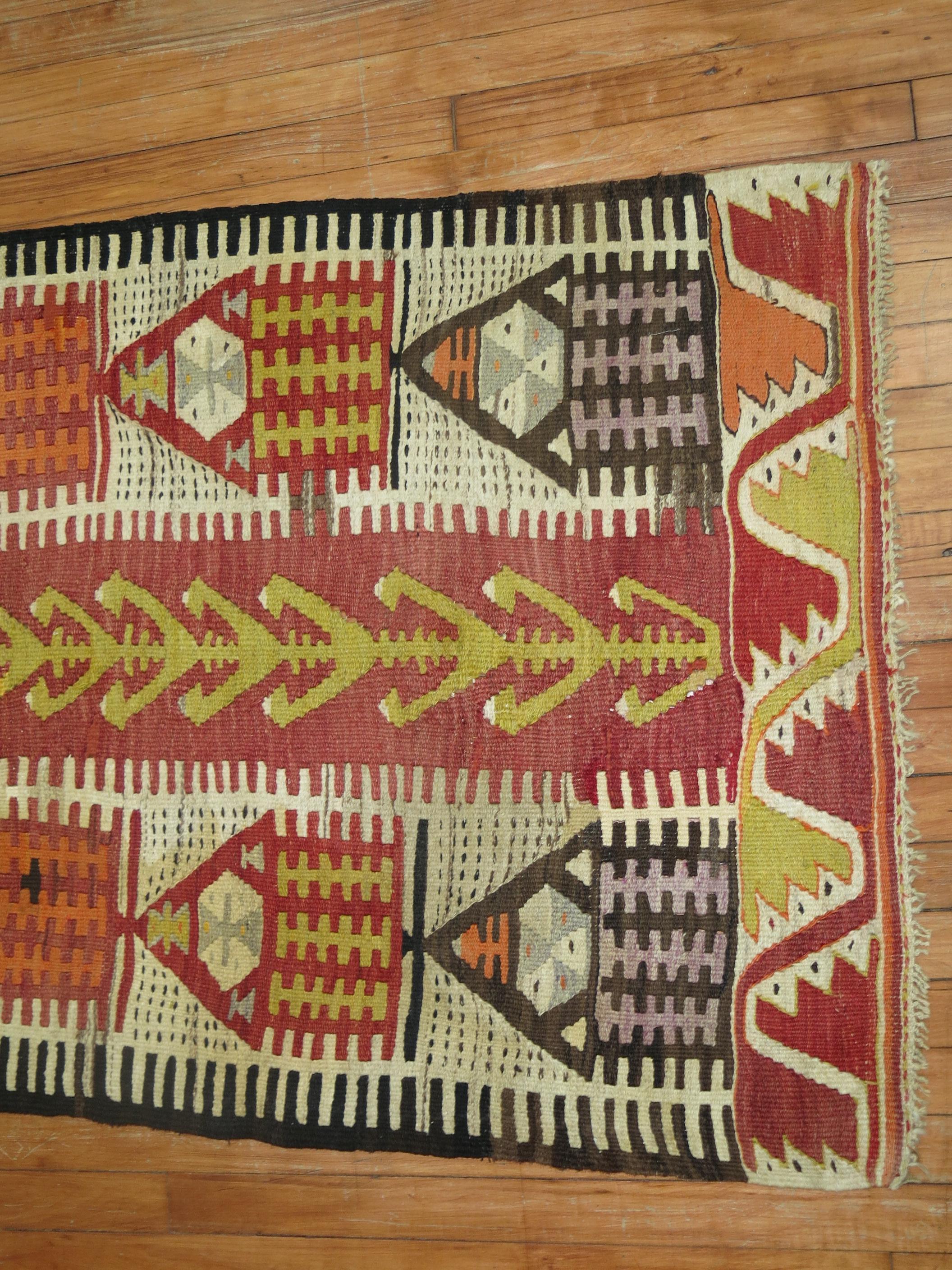 Hand-Woven Throw Size 20th Century Hand Knotted Turkish Prayer Kilim Flat-Weave For Sale