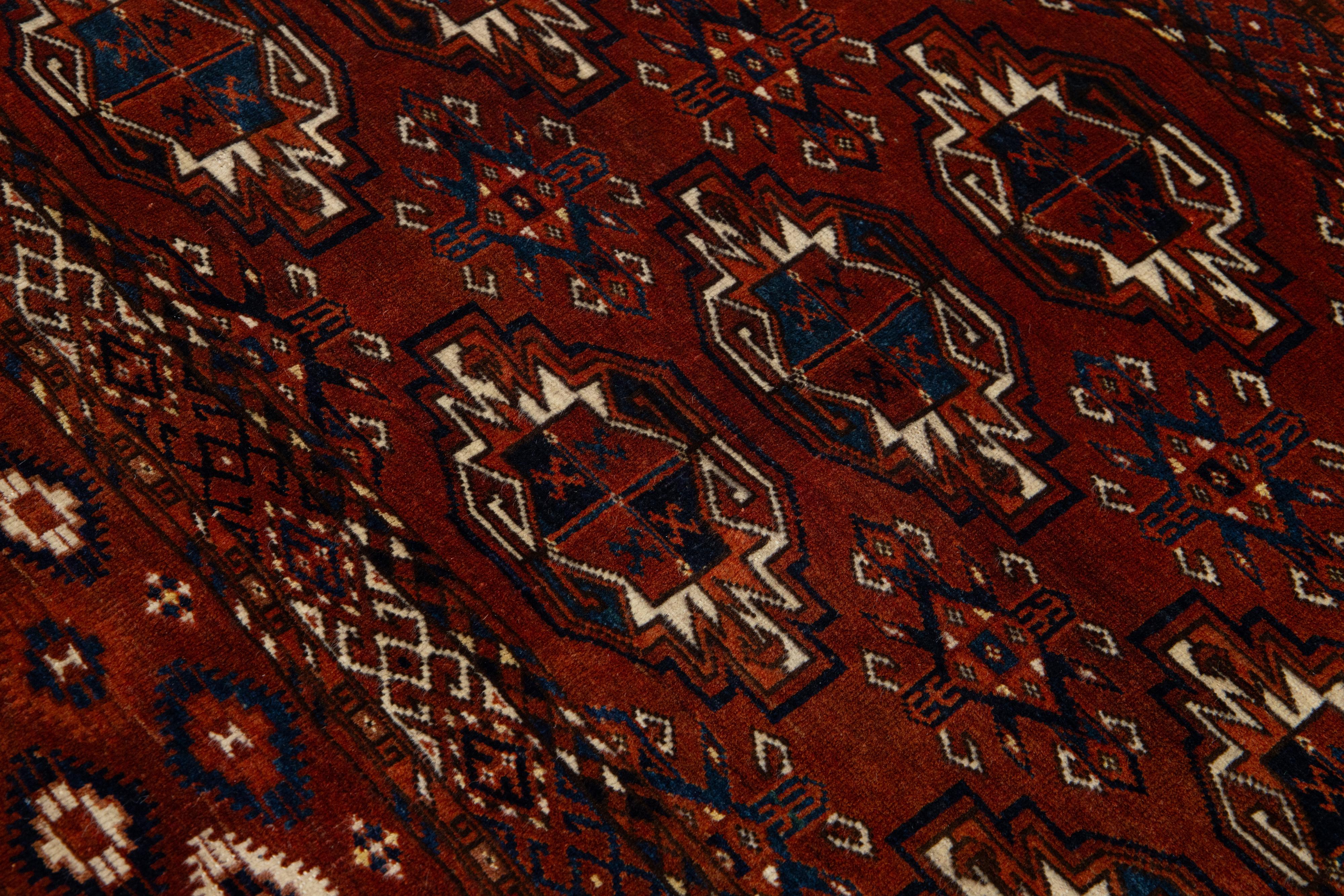 3 x 5 Antique Persian Turkmen Wool Rug In Rust Color With Allover Gul Pattern For Sale 2