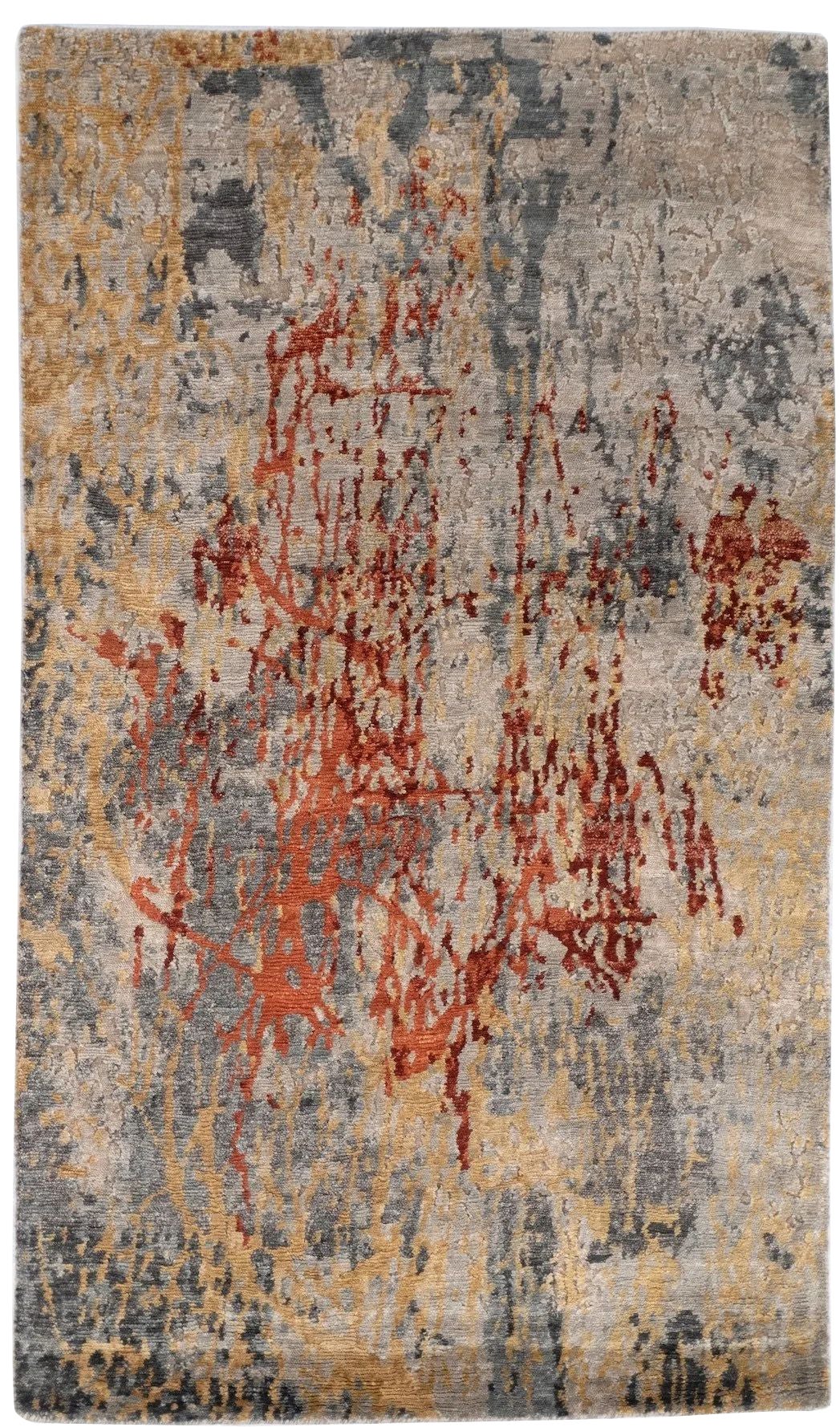 3' x 5' Luka Hand-Knotted Bamboo Silk Rug – Modern Abstract Luxury Area Rug For Sale