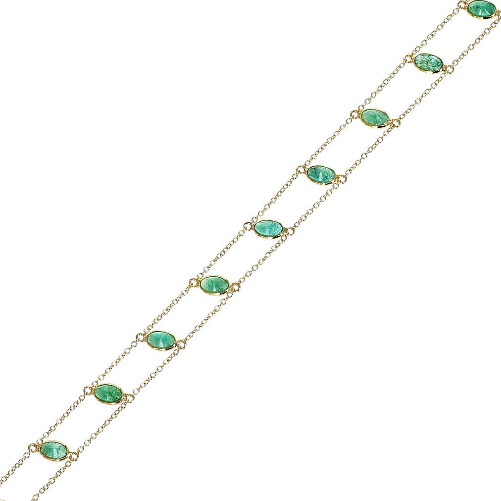 A 3 x 5 MM Oval Genuine Emerald Adjustable Bracelet. The length of the bracelet is 7.50.