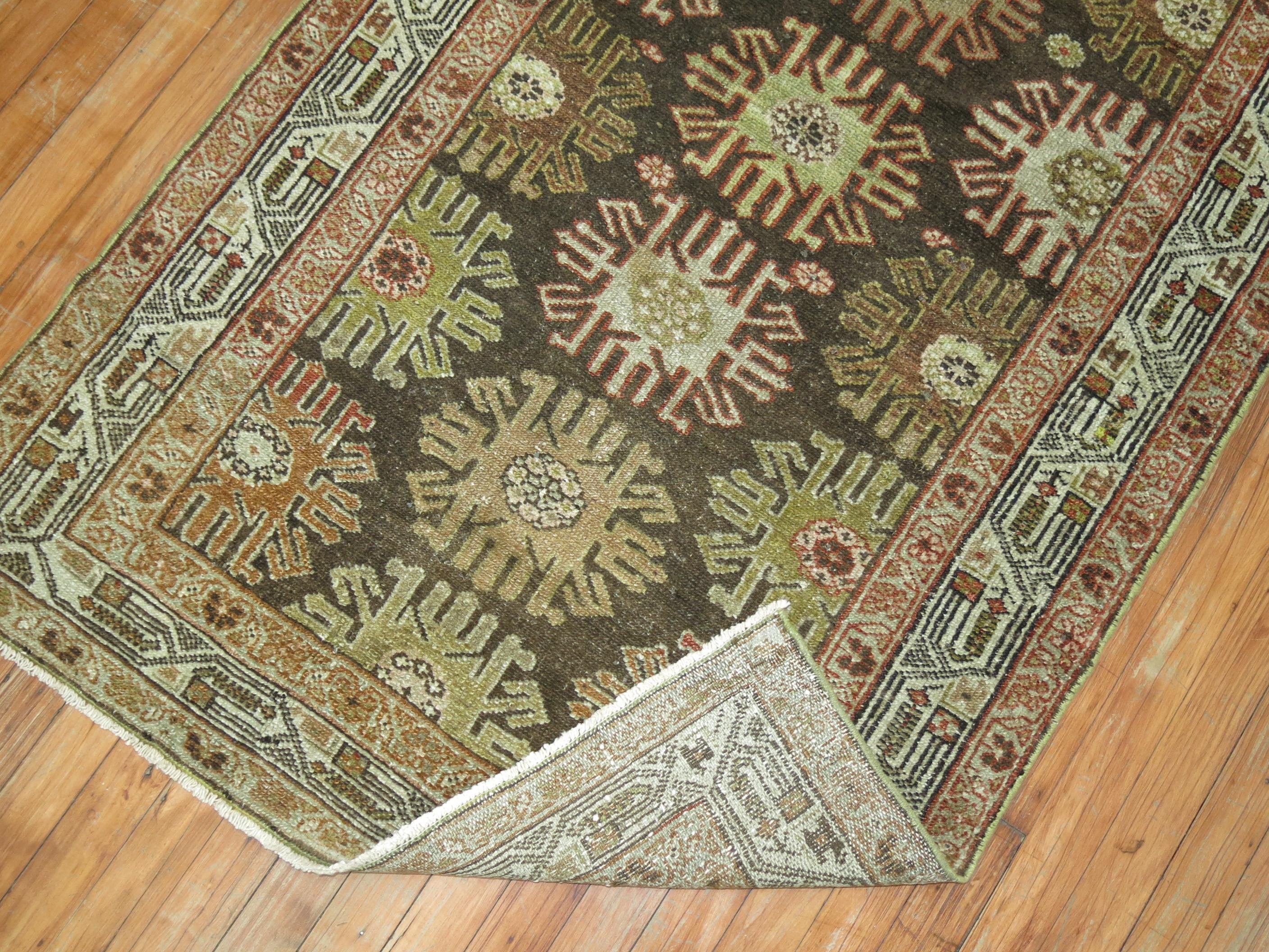 Charcoal Green Brown Traditional Wool Persian Malayer Decorative Runner 4