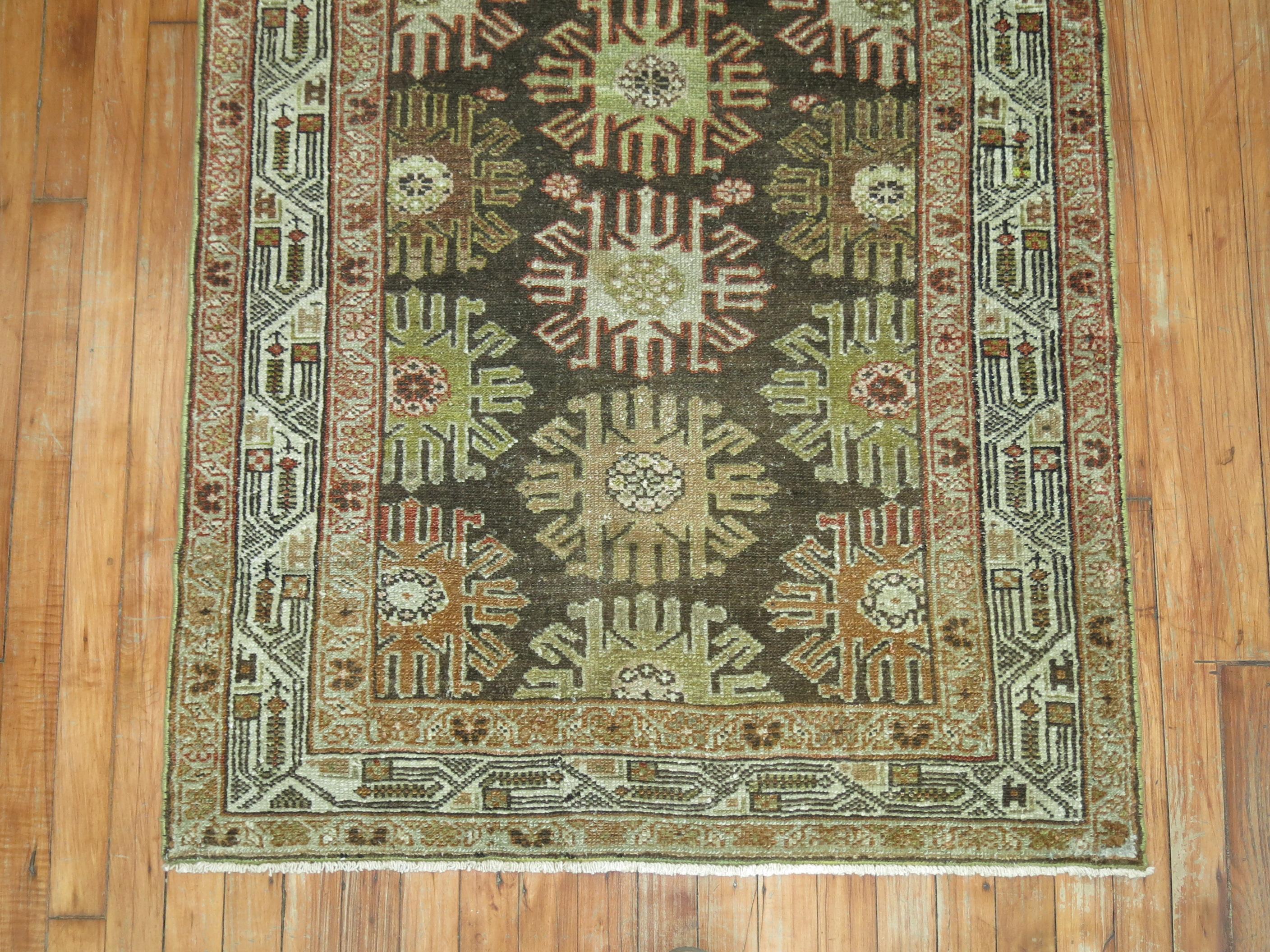 Charcoal Green Brown Traditional Wool Persian Malayer Decorative Runner 5