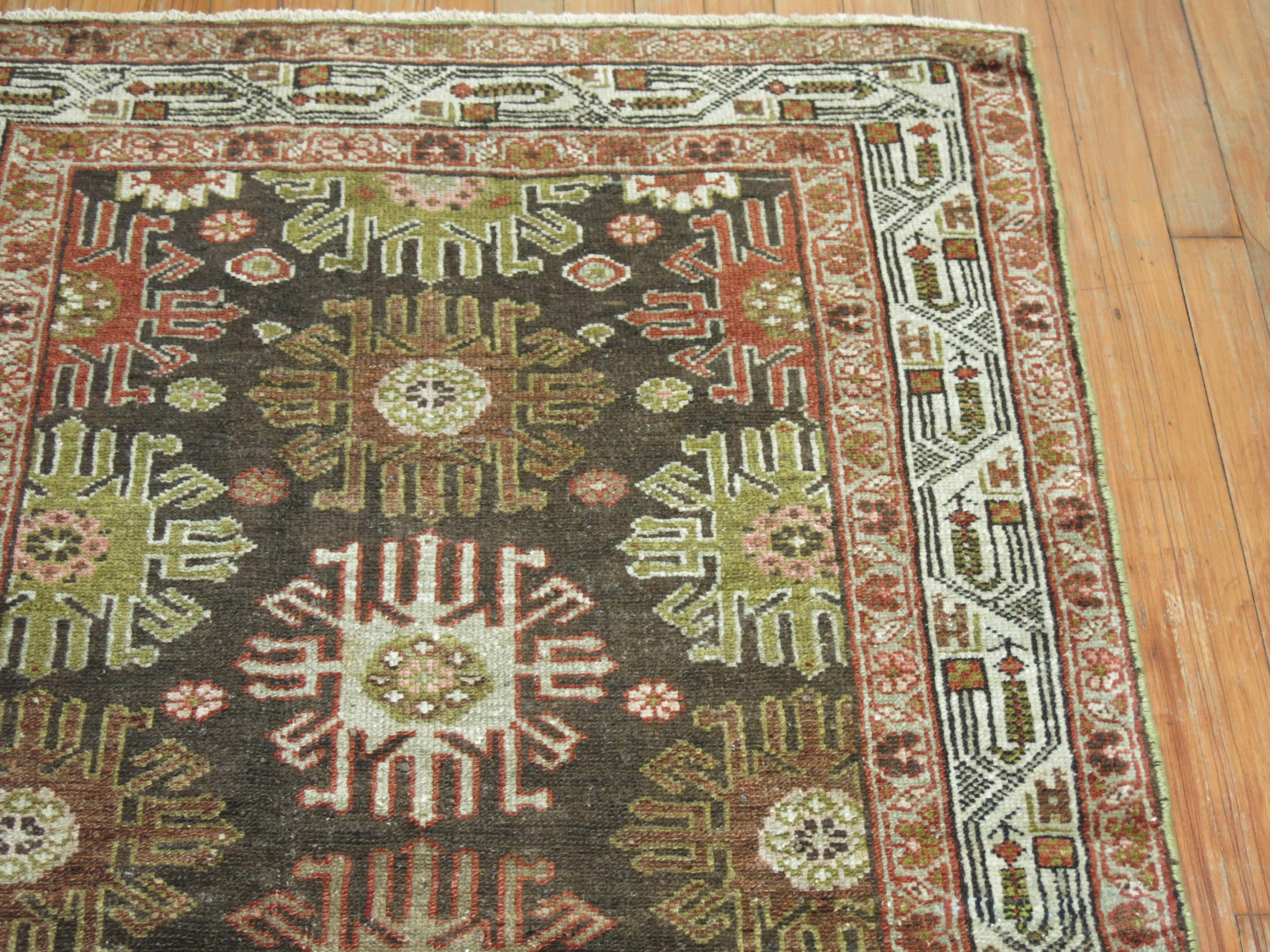 Early 20th century Persian Malayer rug. Predominantly in brown, charcoal, gray accents, circa 1920.

Measures: 3'3