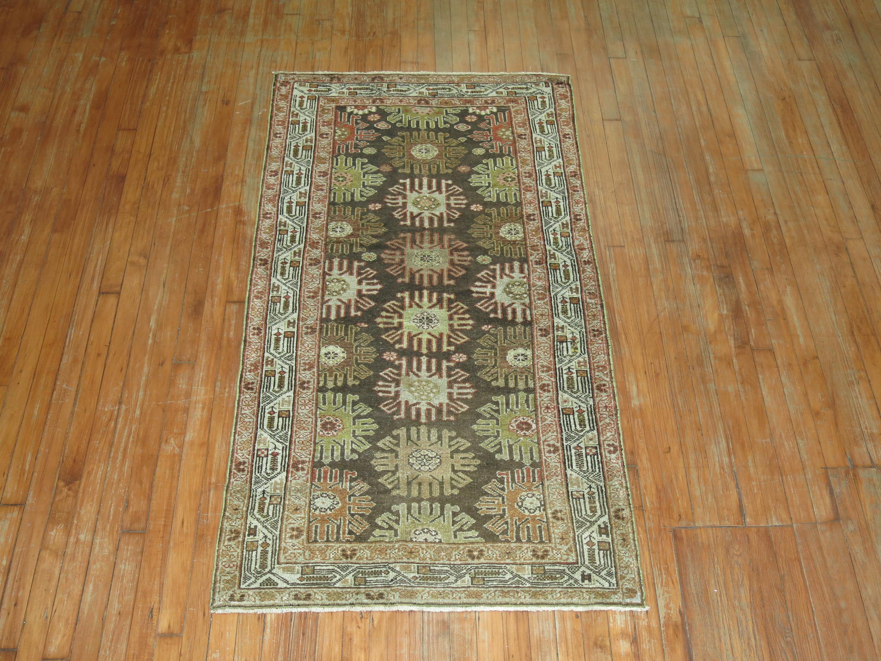 Charcoal Green Brown Traditional Wool Persian Malayer Decorative Runner In Good Condition In New York, NY
