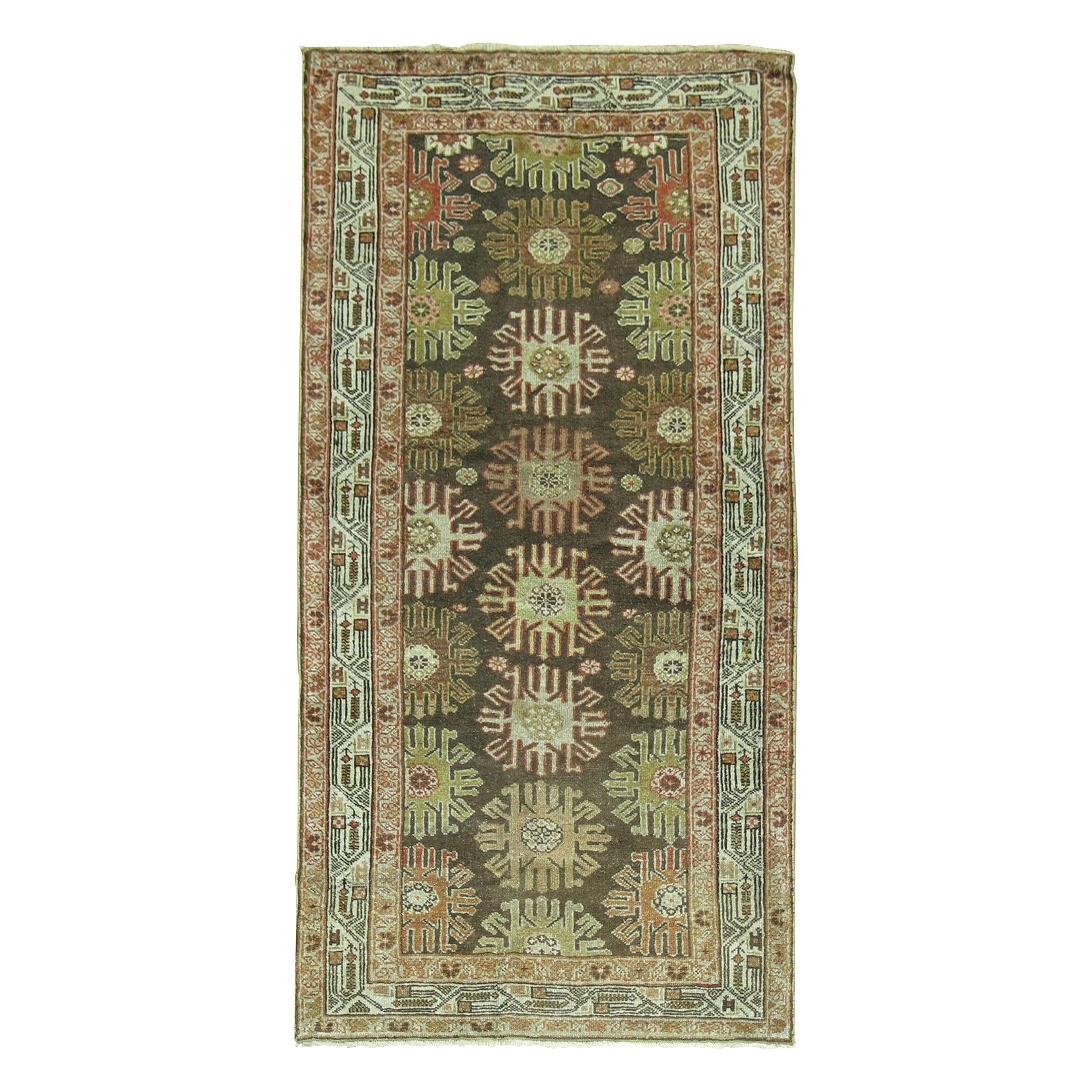 Charcoal Green Brown Traditional Wool Persian Malayer Decorative Runner