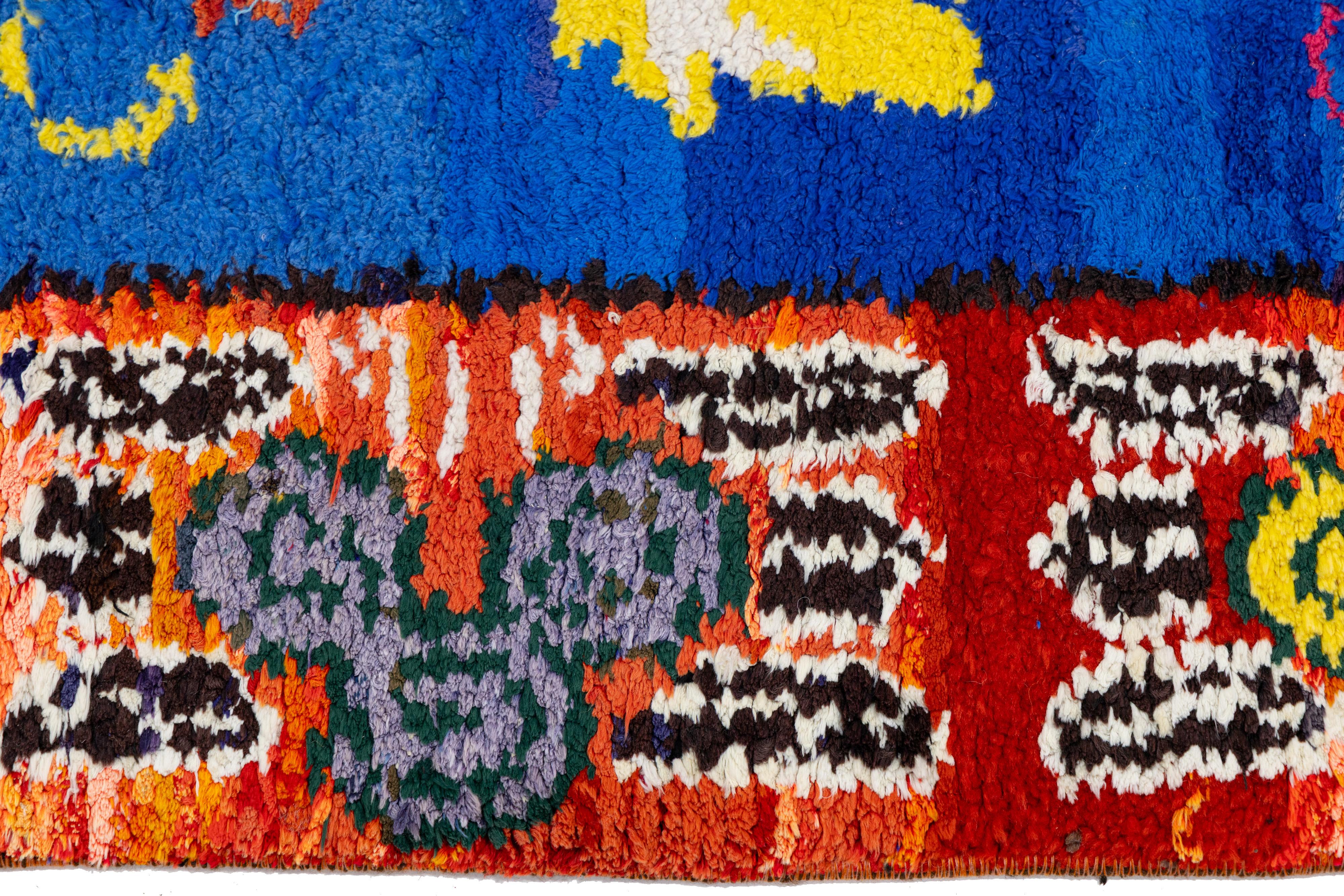 3 x 6 Läufer aus türkisch-blauer Wolle mit lebhaften abstrakten Motiven im Angebot 3