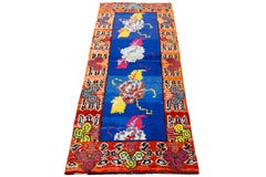 3 x 6 Vintage Turkish Blue Wool Runner with Vibrant Abstract Motifs