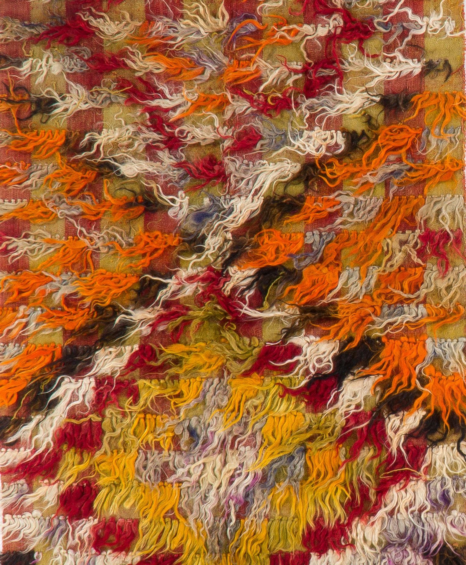 Turkish 3'x6'3'' Mid Century Shag Pile Mohair Tulu Rug, One of a Kind Colorful Runner For Sale