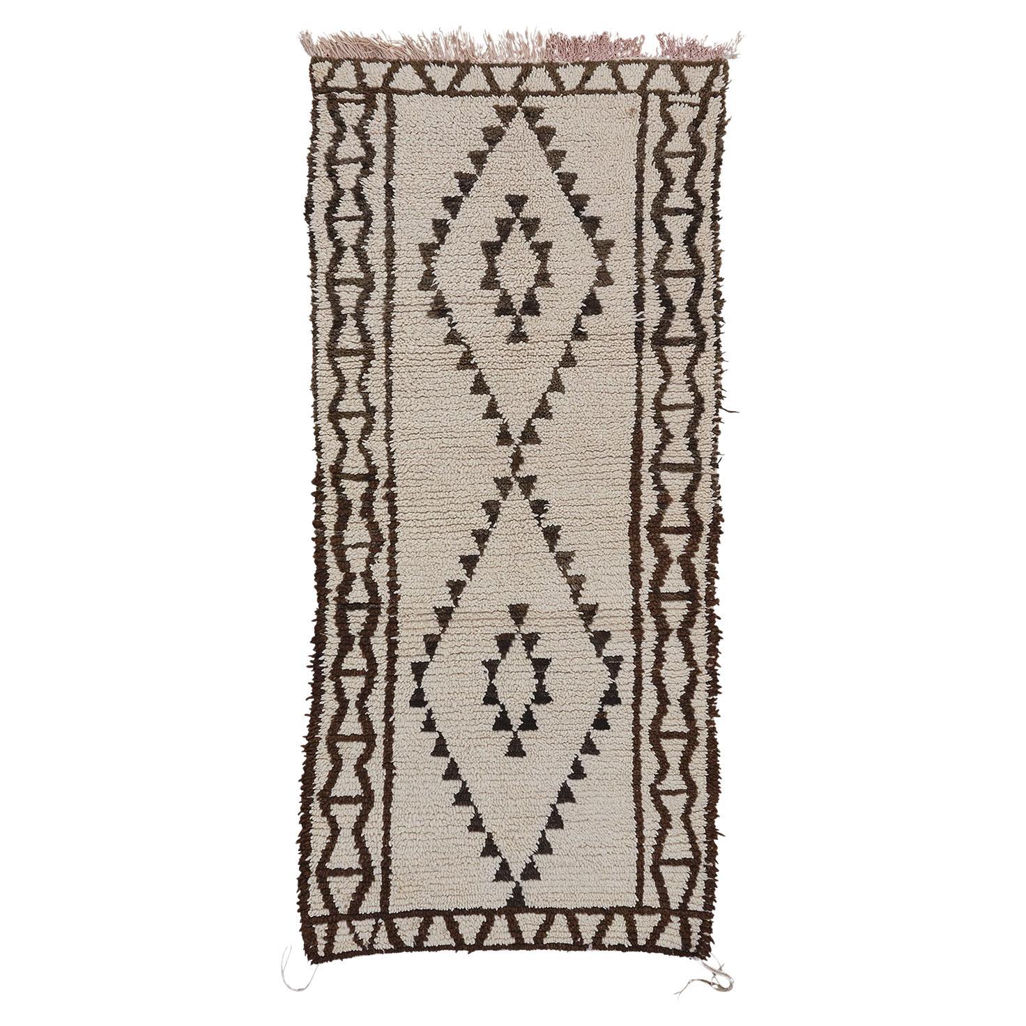 3' x 6'5" Lunaria Marrón, Marfil Alfombra Vintage de Lana Marroquí Hecha a Mano en venta