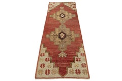 3 x 7 Vintage Turkish Anatolian Wool Runner In Red Color With Geometric Design