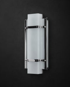 3 x Art Deco Wall Sconce by Sofar, Nickel Bronze and Frosted Glass, France