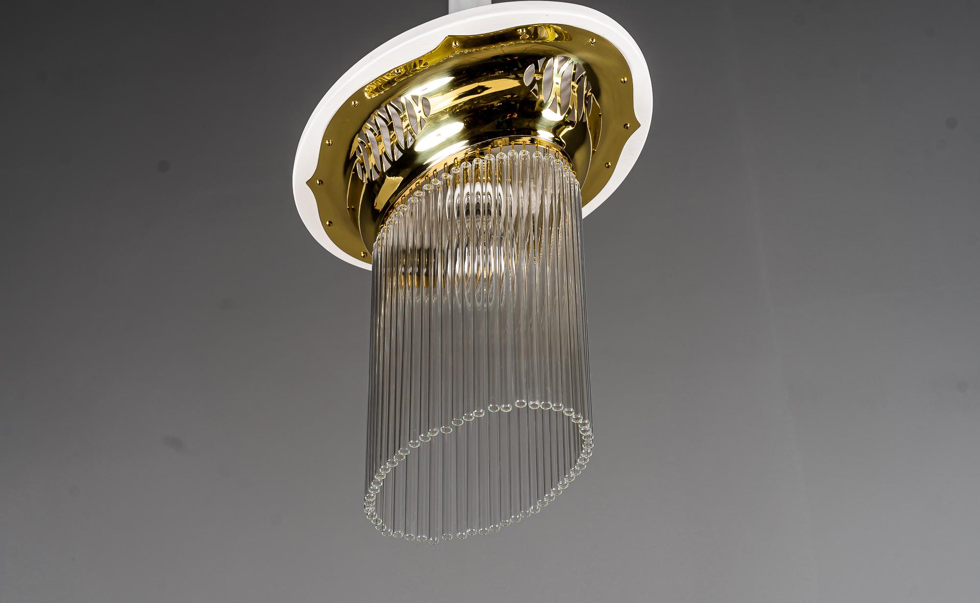 Brass 3 x Ceiling Lamps Vienna around 1920s