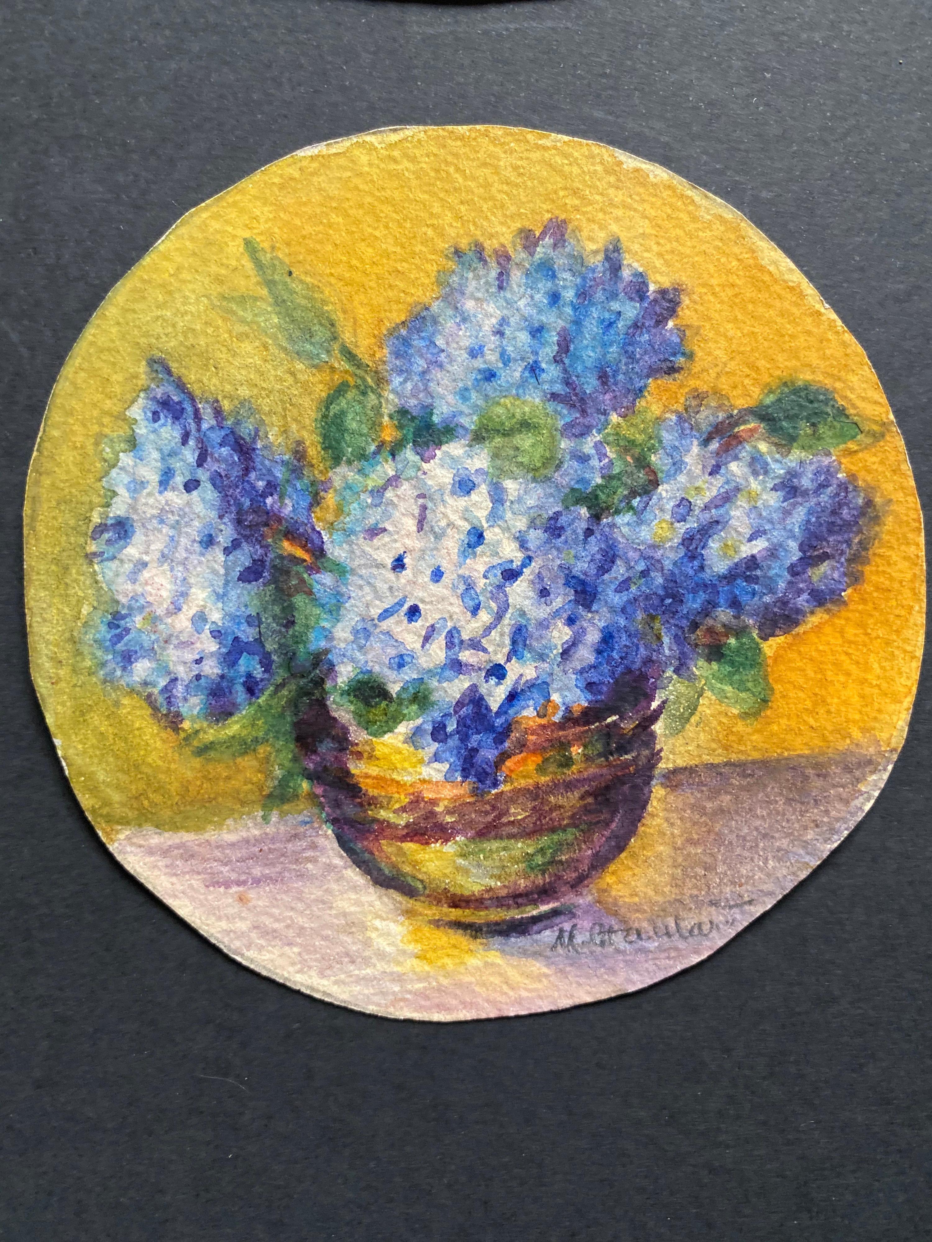 20th Century 3 x Early 1900's French Impressionist Signed Flower Watercolours Marie Carreau For Sale