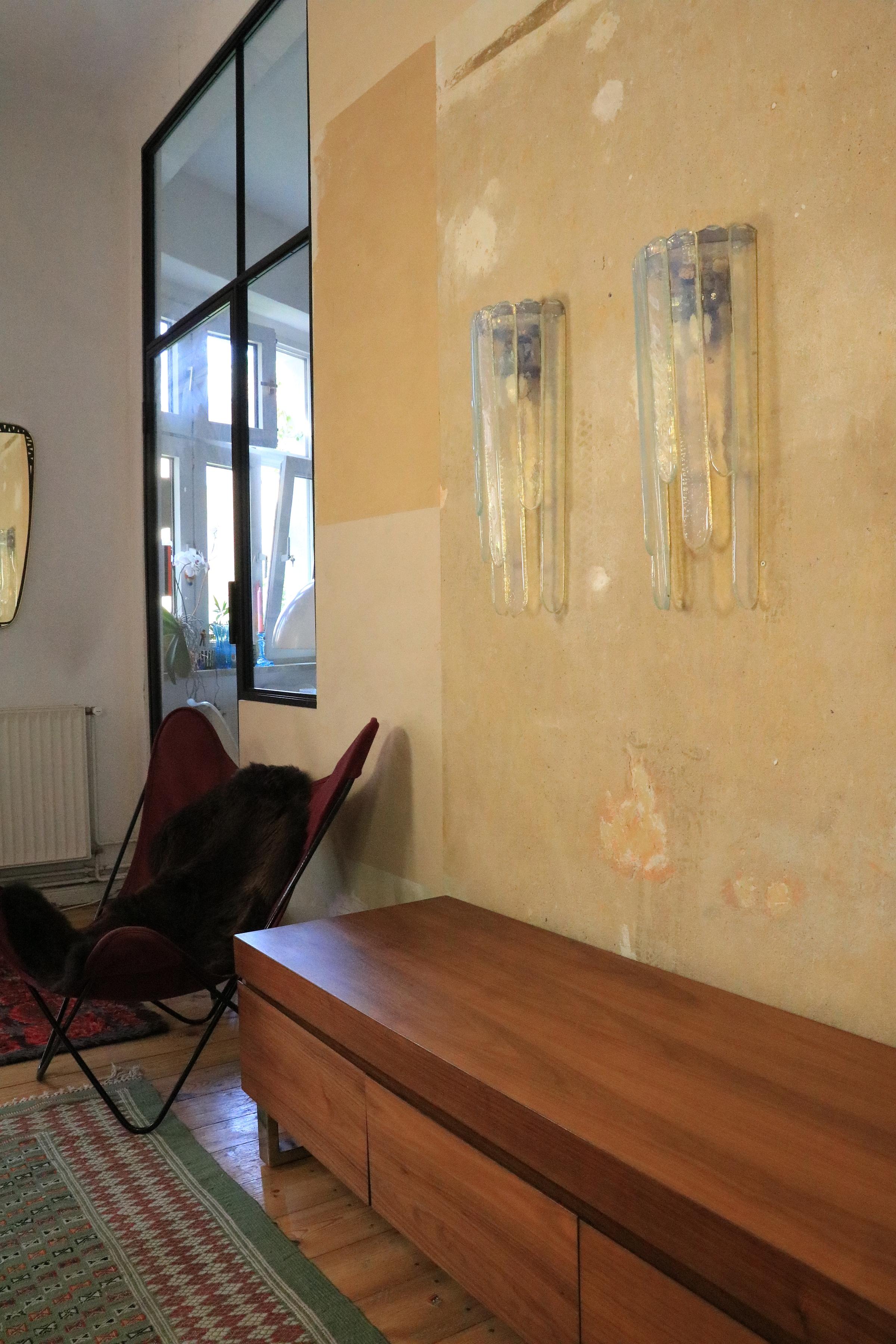 Italian Ice Blue Murano Glass Wall Lamp by Carlo Nason for Mazzega, 1/2  For Sale