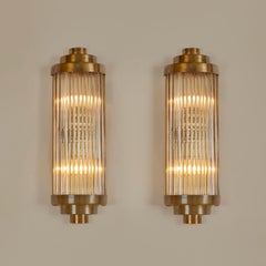 3 x Medium Italian Brass and glass Ravello Art Deco Wall Lights. 3 Tier Detail