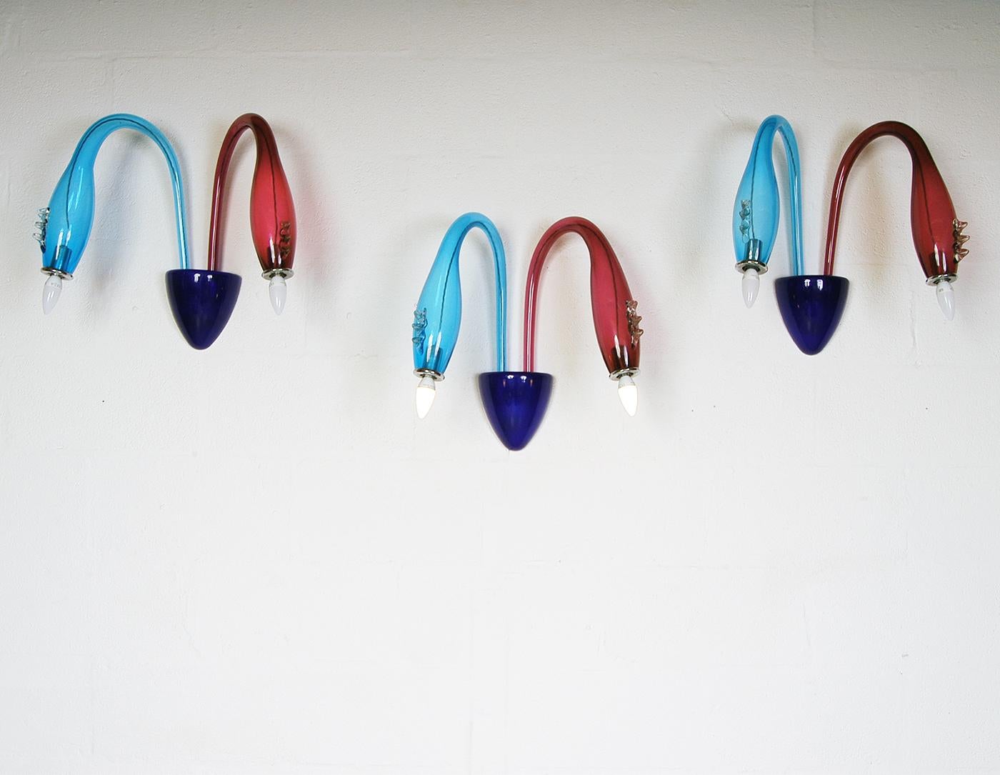 Post-Modern 90s Post Modern VeArt Glass ‘Scilla’ Wall Lights Massimo Giacon Artemide, Italy