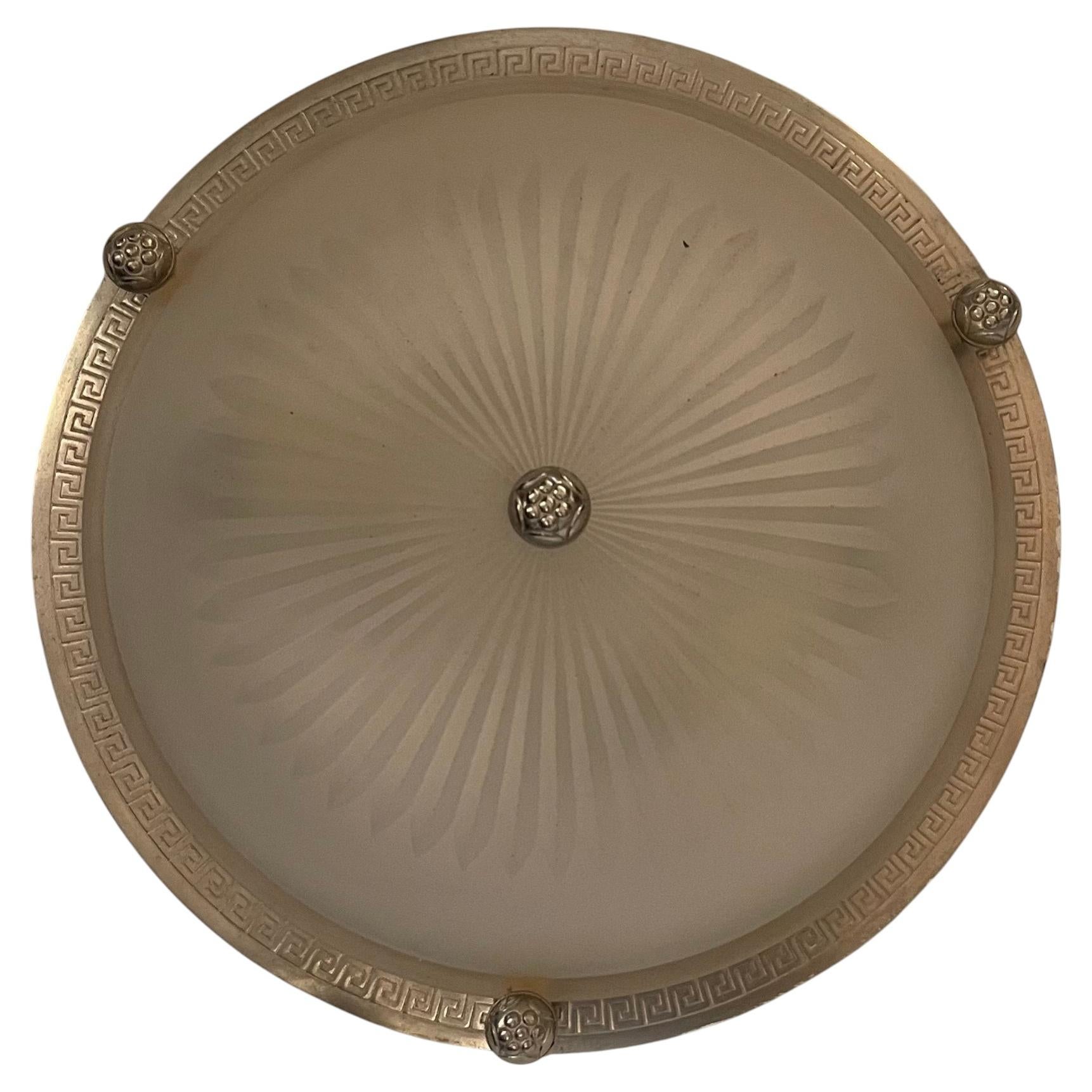 3 x Vaughan Regency Greek Key Nickel Frosted Star Glass Flush Mount Fixtures