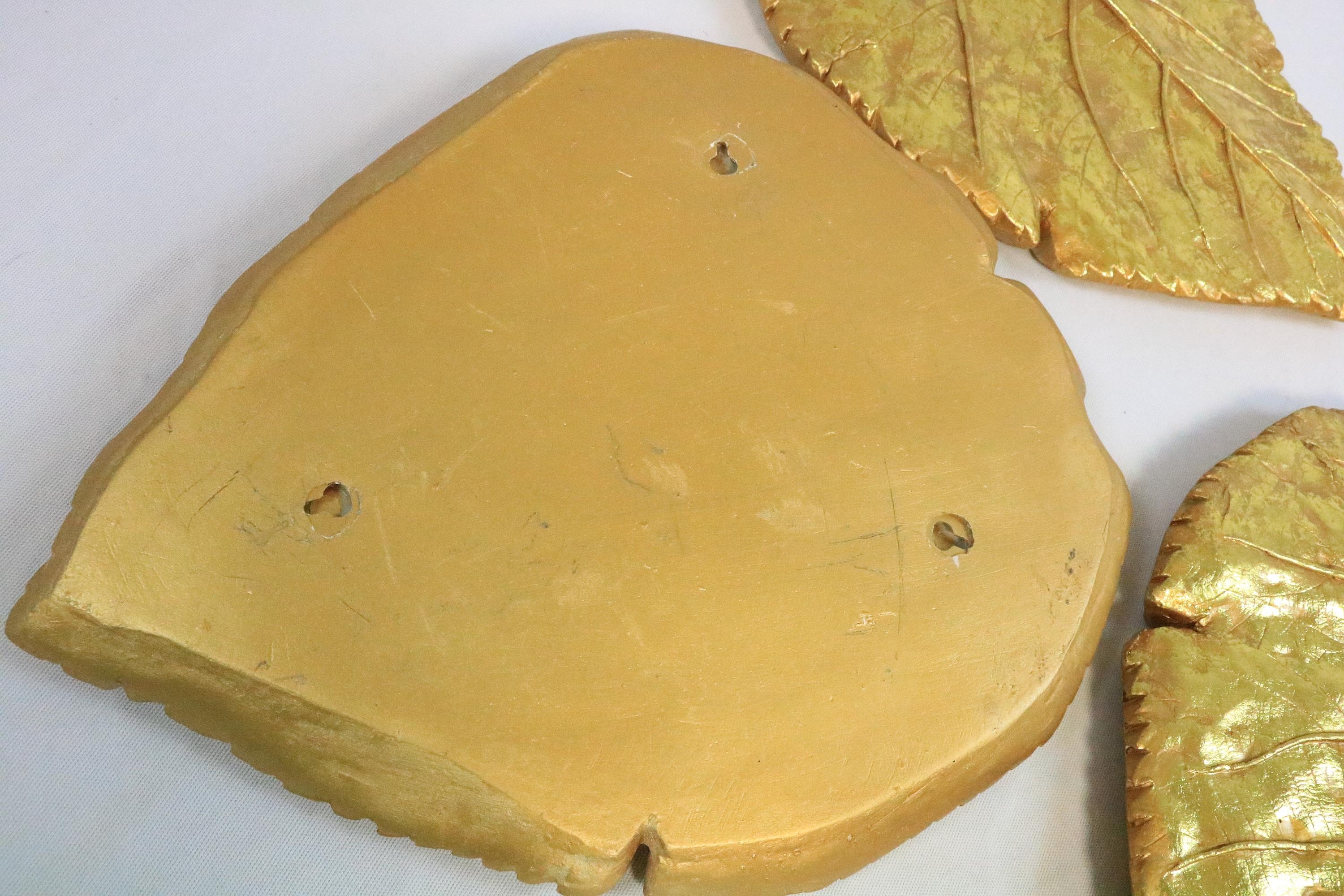 Clay 3 x Wall Decoration, Golden Leaves, 1970s For Sale
