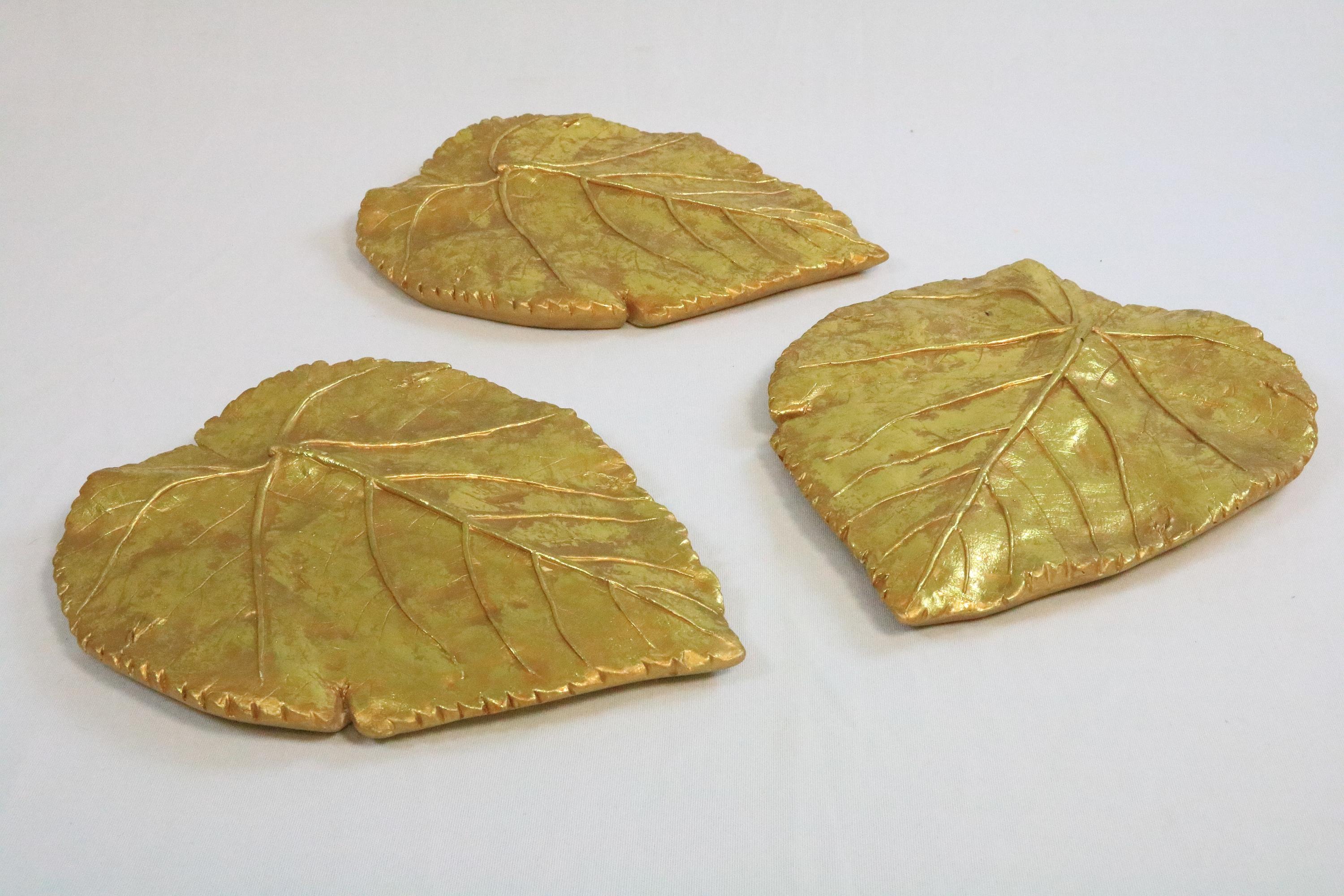 3 x Wall Decoration, Golden Leaves, 1970s For Sale 1