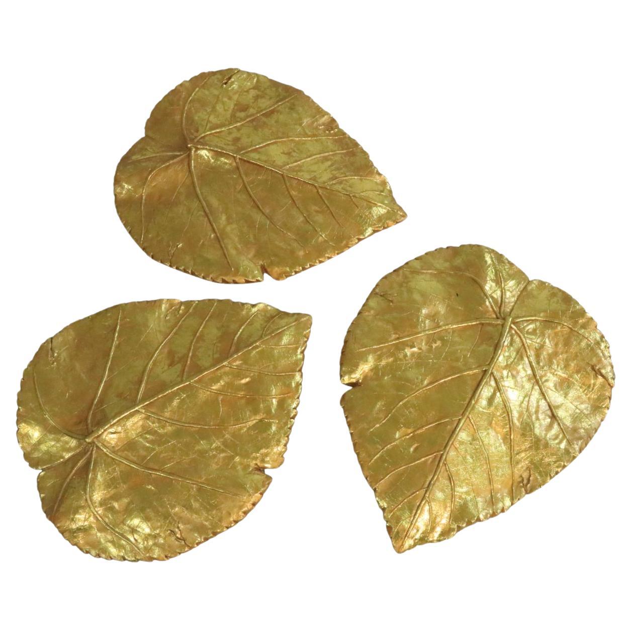3 x Wall Decoration, Golden Leaves, 1970s