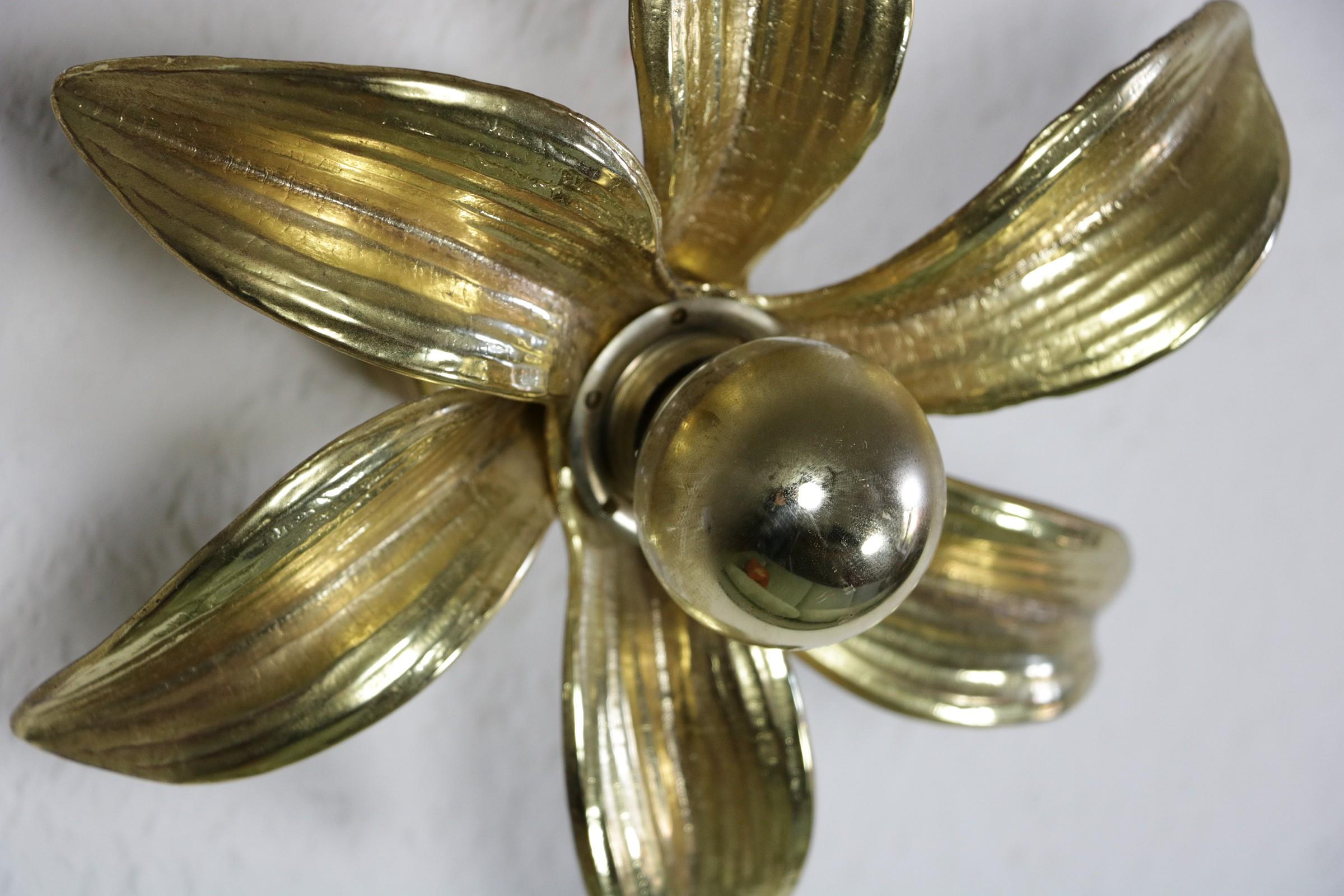 3 x Wall Light by Willy Daro for Massive, Belgium Golden, Floral Design For Sale 3
