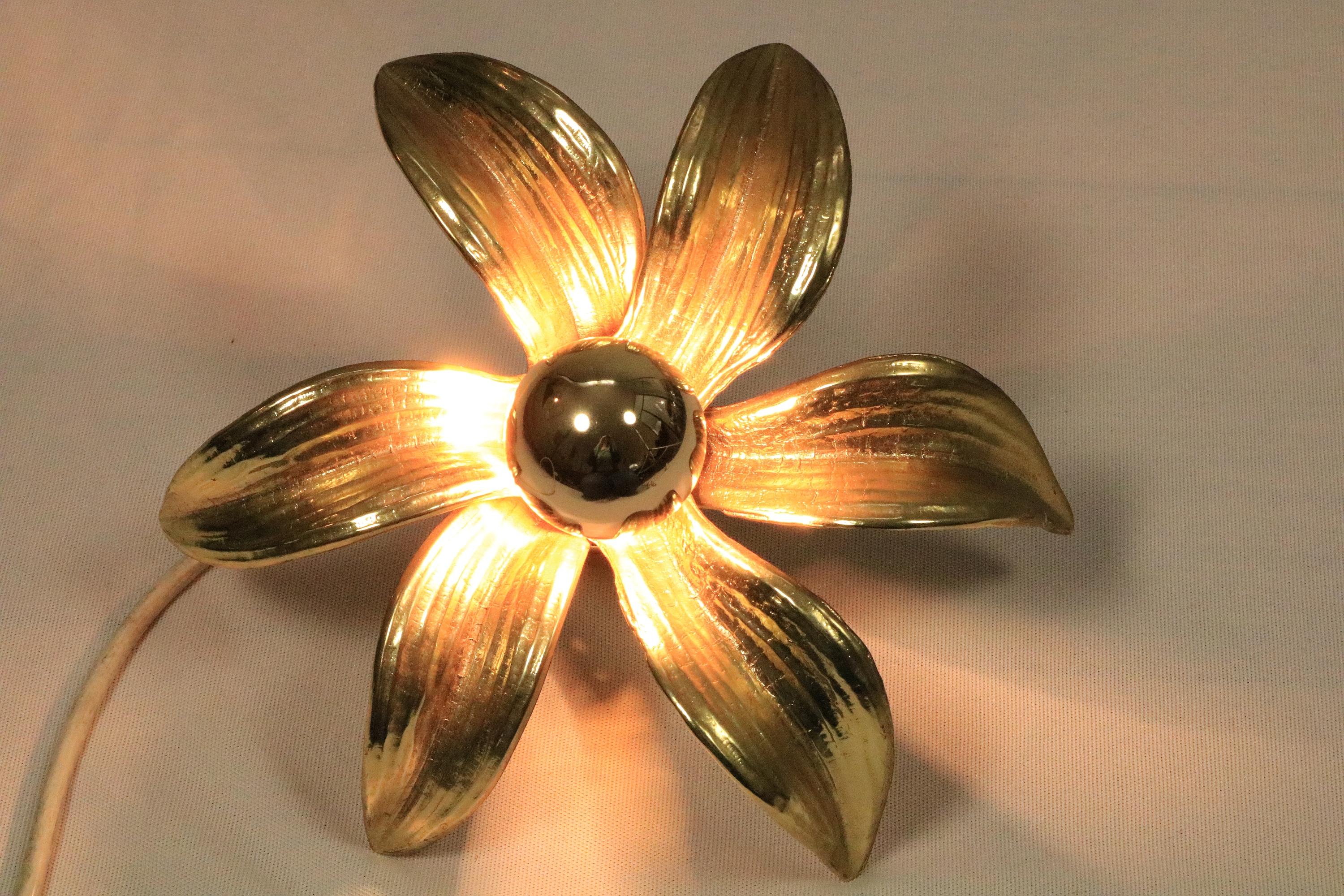 3 x Wall Light by Willy Daro for Massive, Belgium Golden, Floral Design For Sale 5