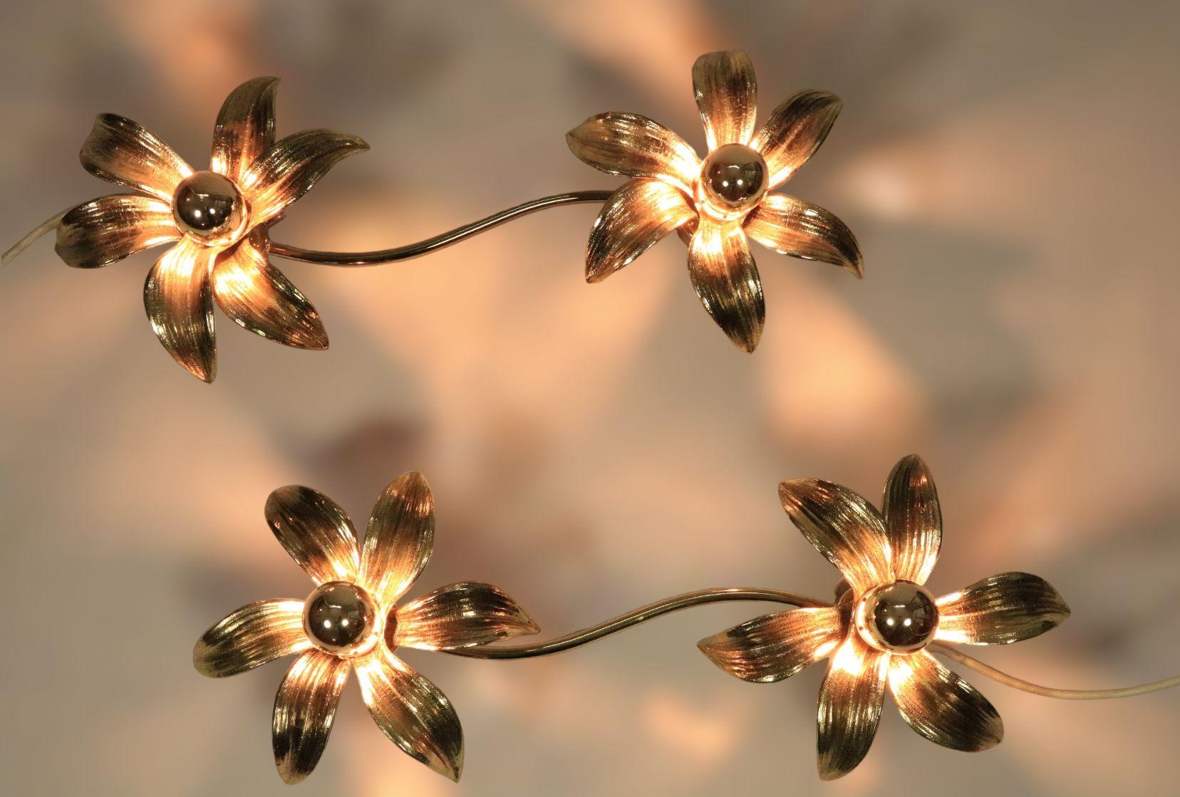 Italian 3 x Wall Light by Willy Daro for Massive, Belgium Golden, Floral Design For Sale