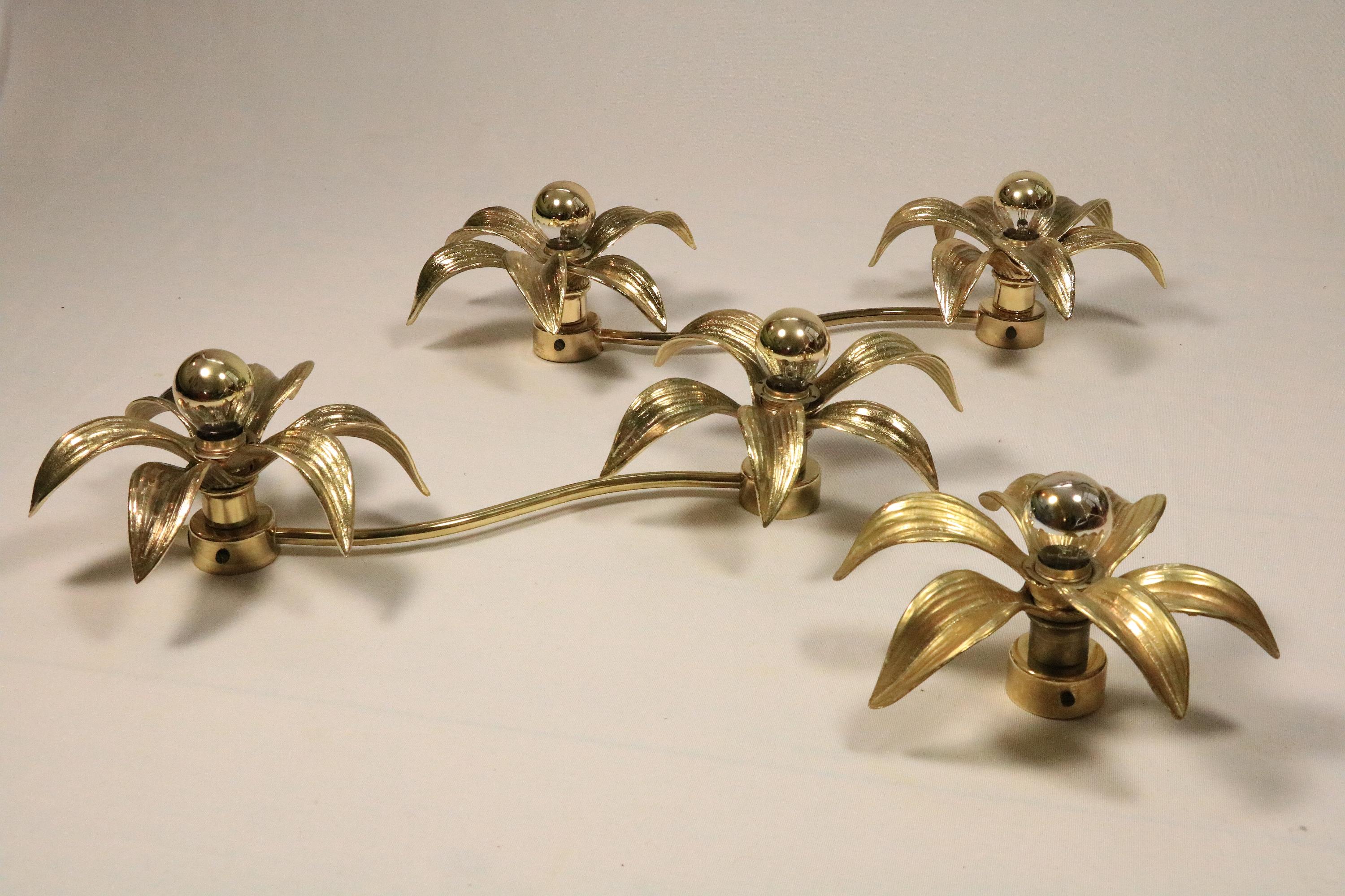 Late 20th Century 3 x Wall Light by Willy Daro for Massive, Belgium Golden, Floral Design For Sale